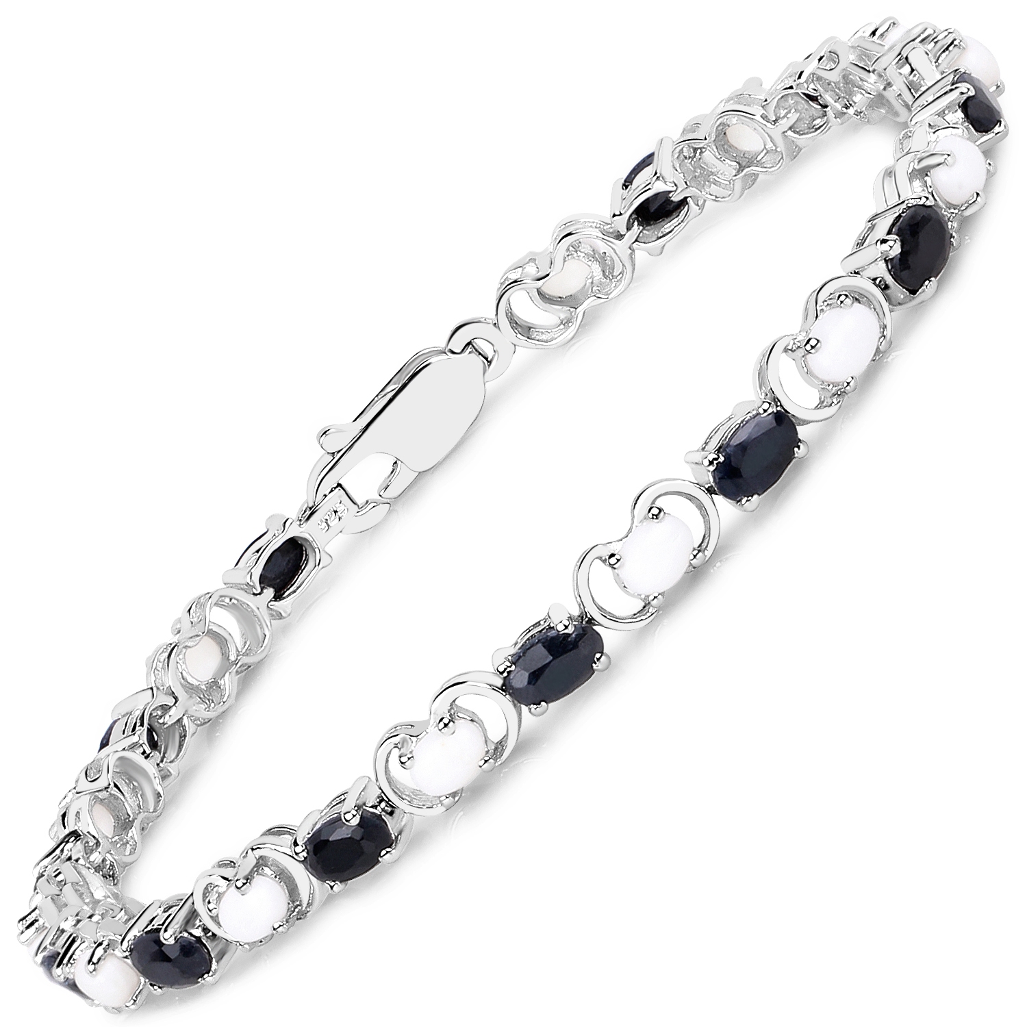 Bracelet en argent sterling de .925&nbsp;mm avec opale véritable et saphir noir de 6,11&nbsp;carat