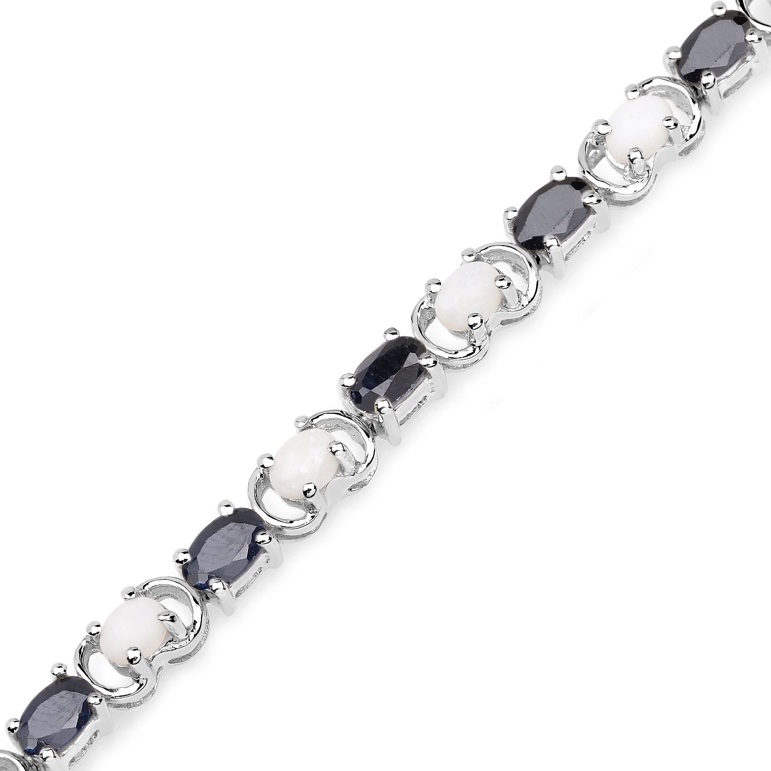 Bracelet en argent sterling de .925&nbsp;mm avec opale véritable et saphir noir de 6,11&nbsp;carat