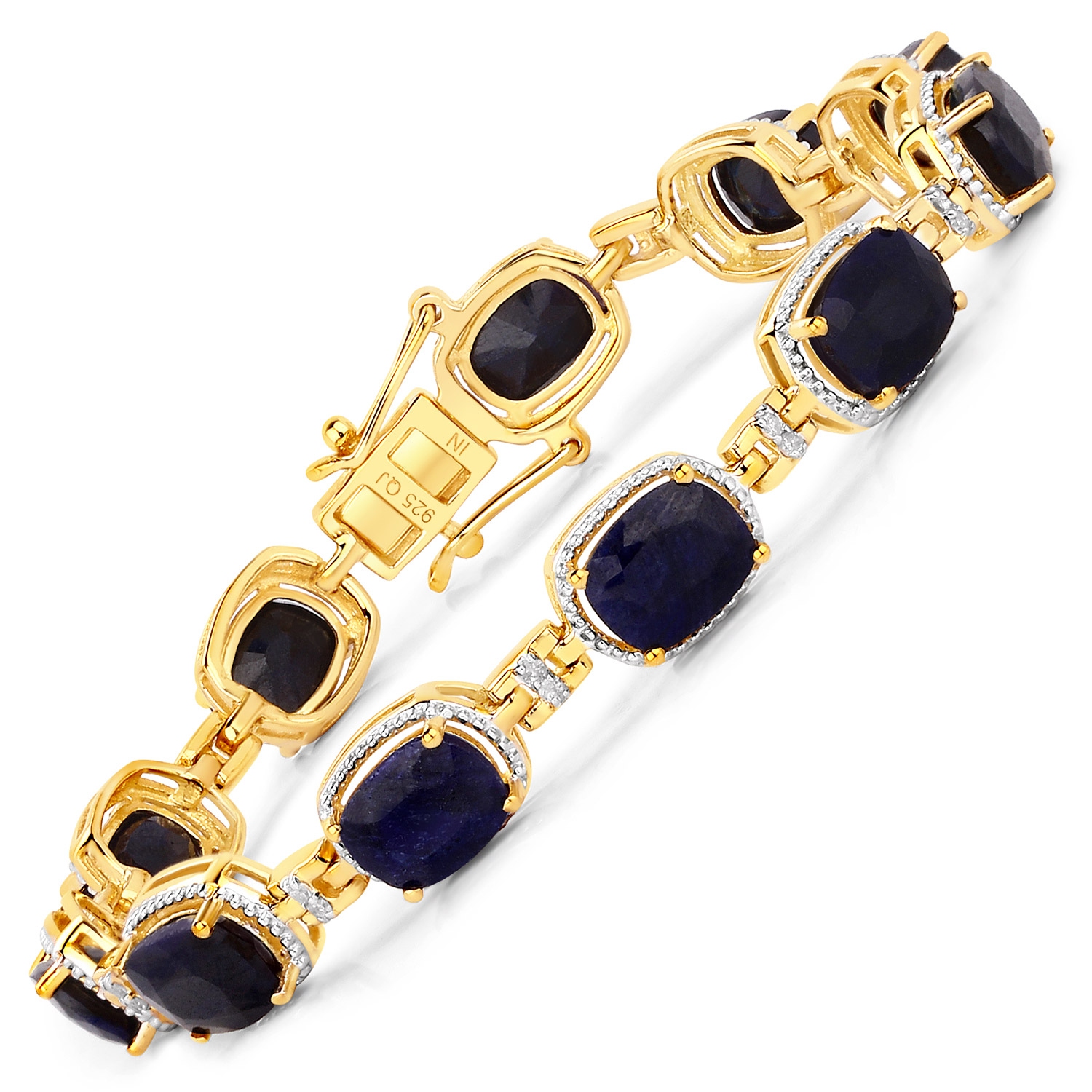 21.09 Carat Dyed Sapphire and White Diamond .925 Sterling Silver Bracelet