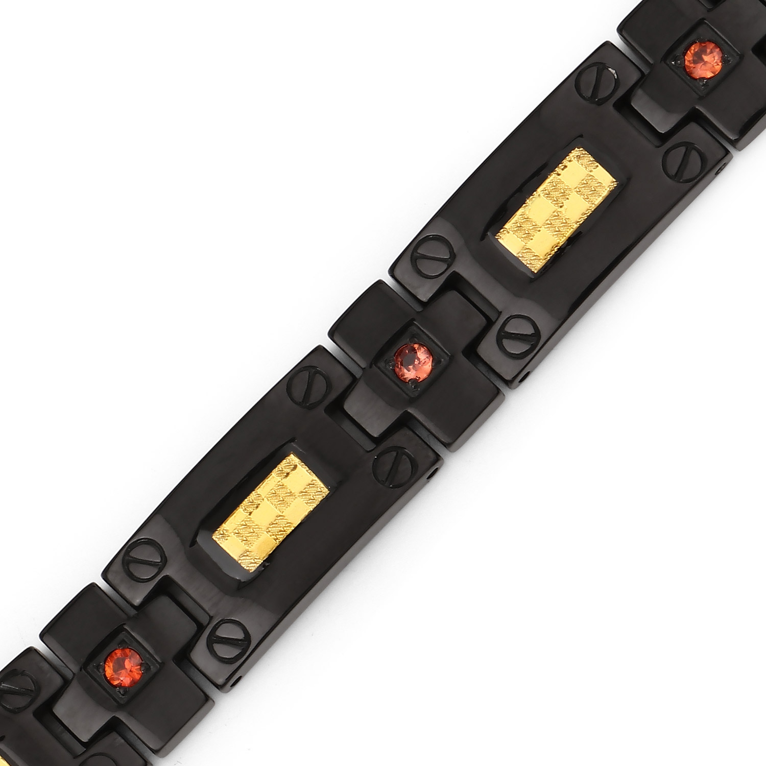 Bracelet homme noir en titane avec incrustation en acier plaqué or 0,56ct Saphir orange naturel rond