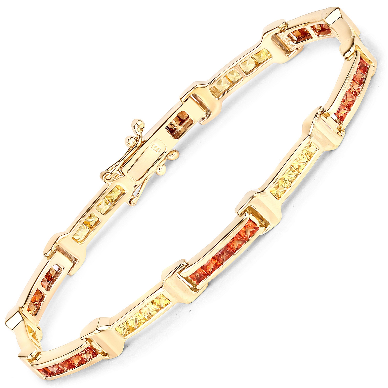 Bracelet .925&nbsp;mm en argent sterling avec saphir orange véritable et saphirs jaunes d'6,48&nbsp;carat
