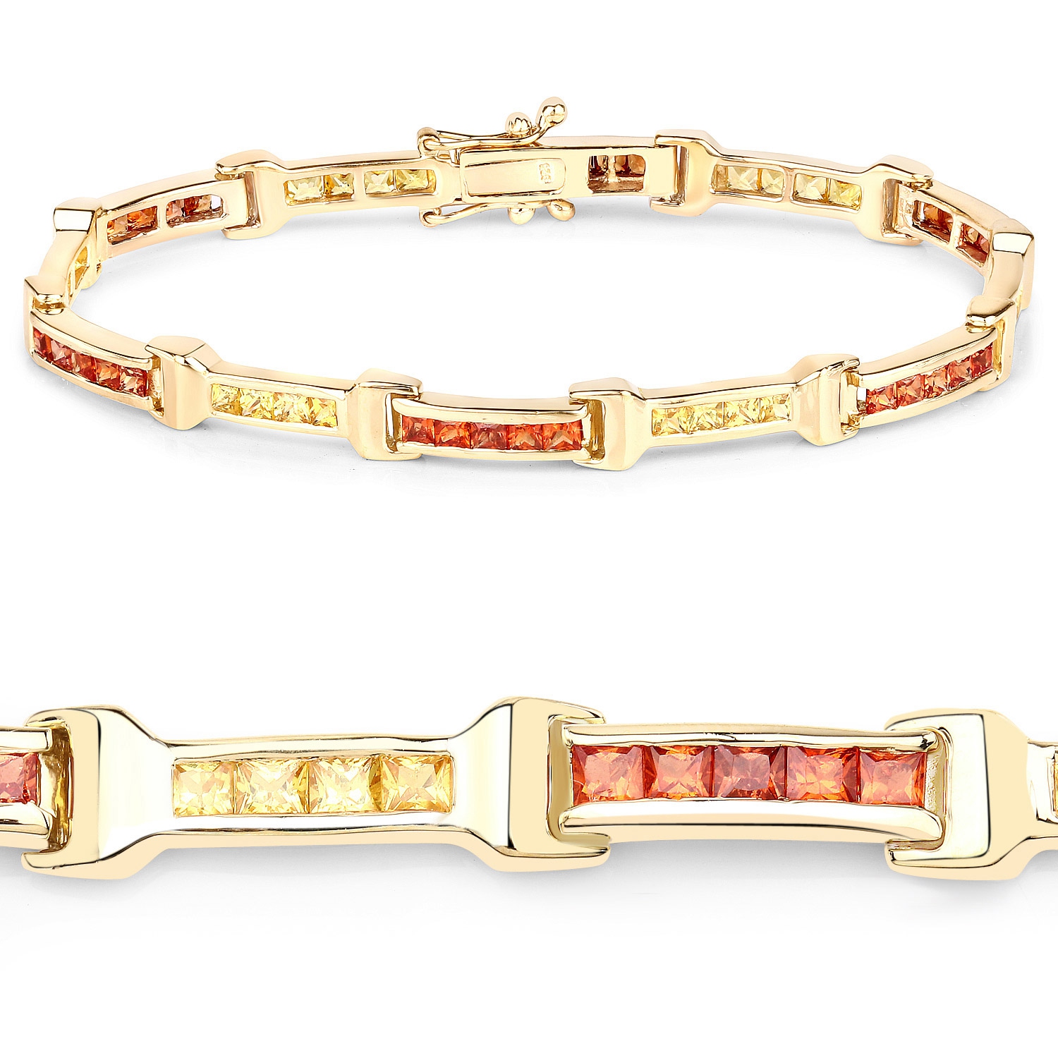 Bracelet .925&nbsp;mm en argent sterling avec saphir orange véritable et saphirs jaunes d'6,48&nbsp;carat