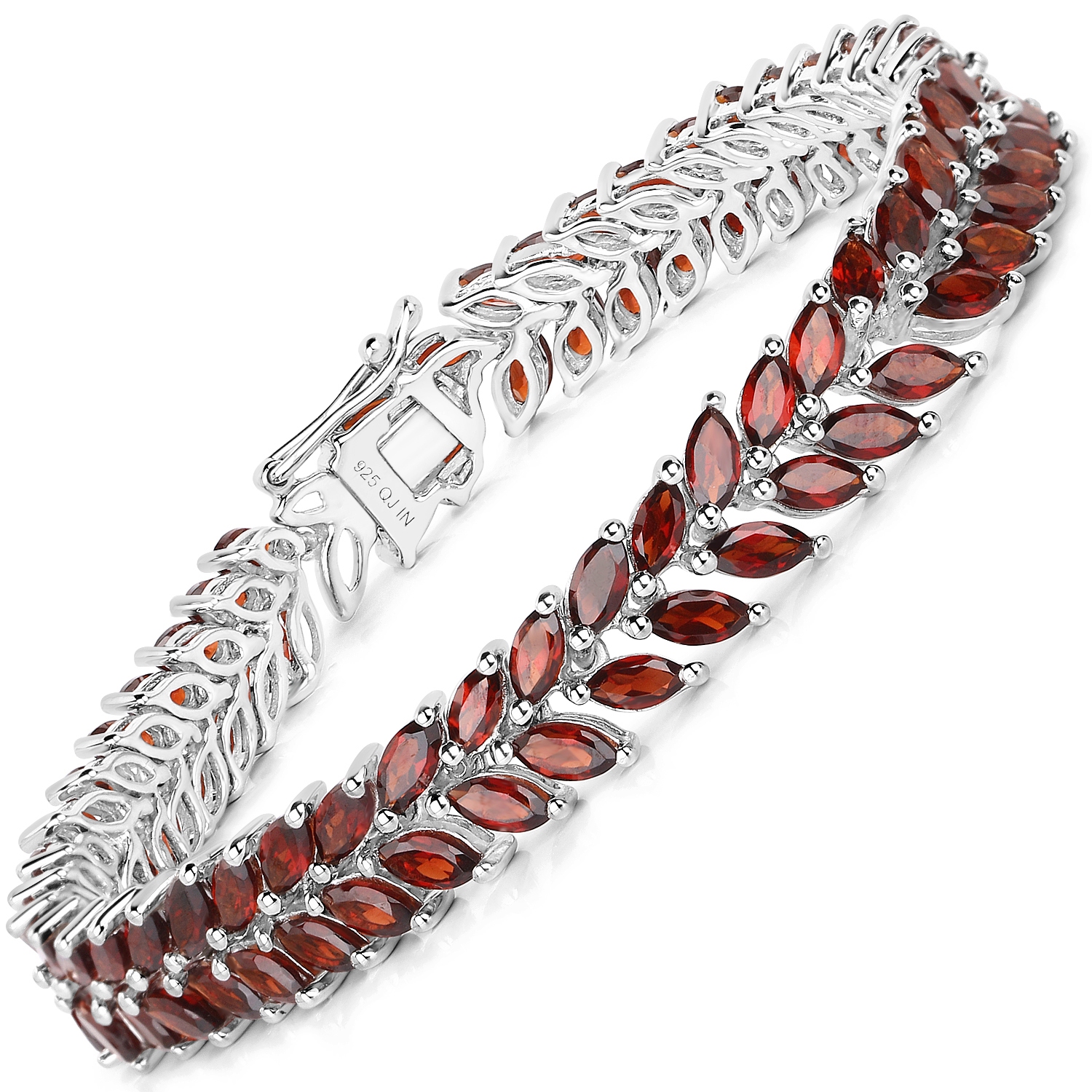 Bracelet en argent sterling de .925&nbsp;mm avec grenat véritable d'18,40&nbsp;carat