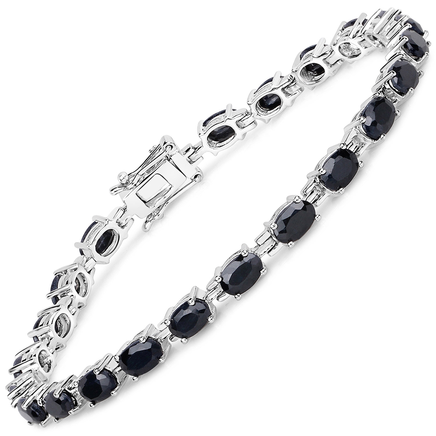 Bracelet en argent sterling de .925&nbsp;mm avec saphirs noirs véritables d'12,10&nbsp;carat