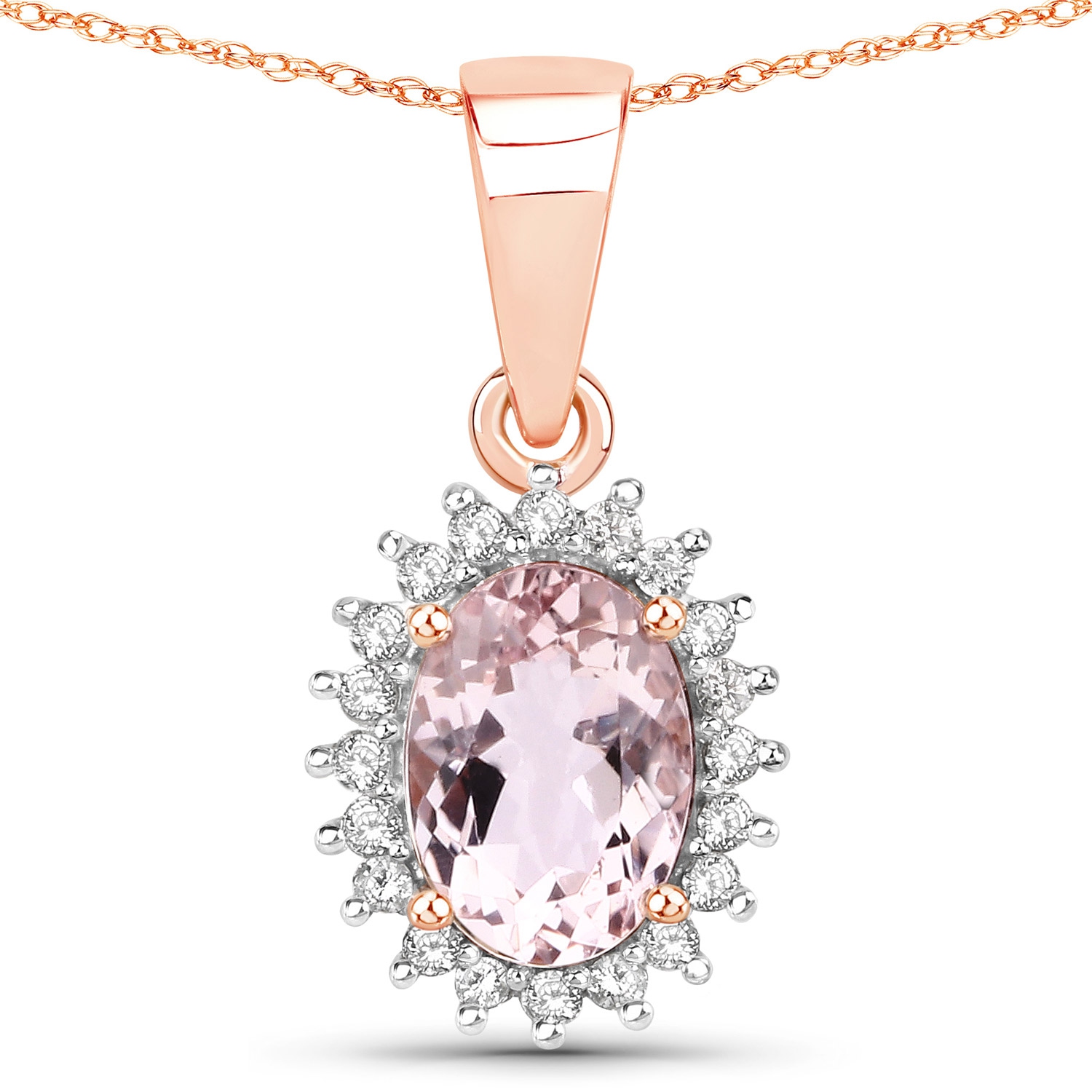 0.81 Carat Genuine Morganite and White Diamond 14K Rose Gold Pendant