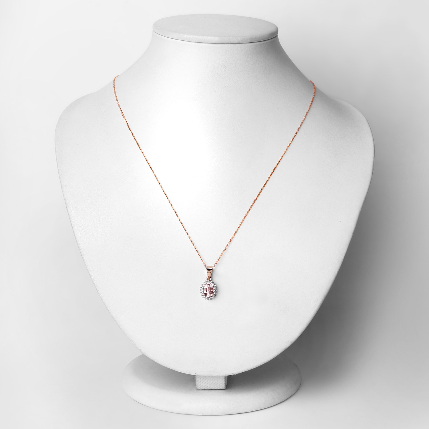 0.81 Carat Genuine Morganite and White Diamond 14K Rose Gold Pendant