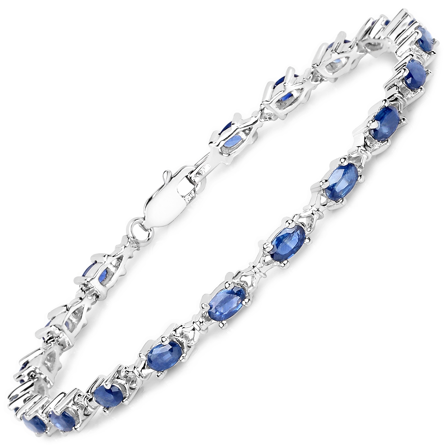 Bracelet en argent sterling de .925&nbsp;mm avec saphirs bleus véritables d'4,18&nbsp;carat