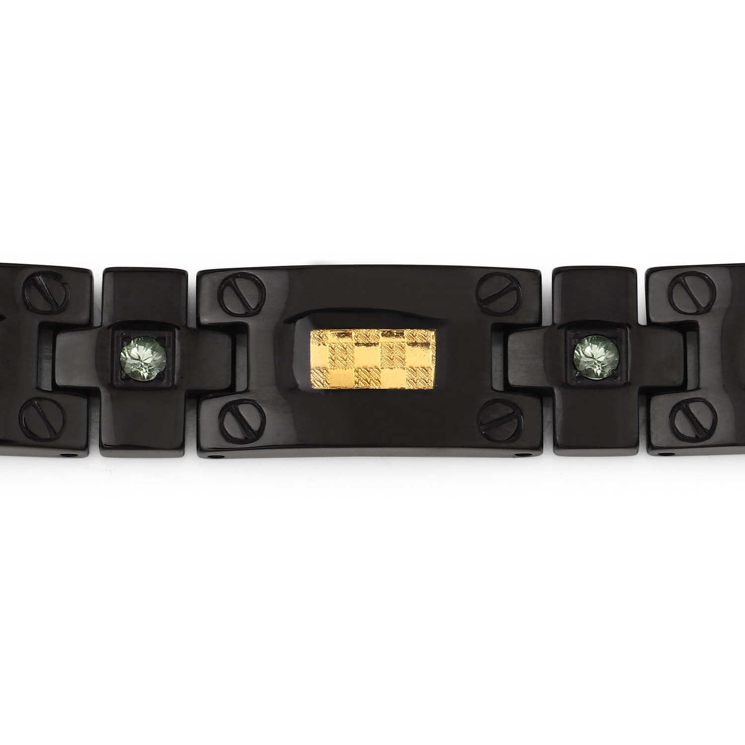 Bracelet homme noir en titane avec incrustation en acier plaqué or 0,56ct Saphirs verts naturels ronds