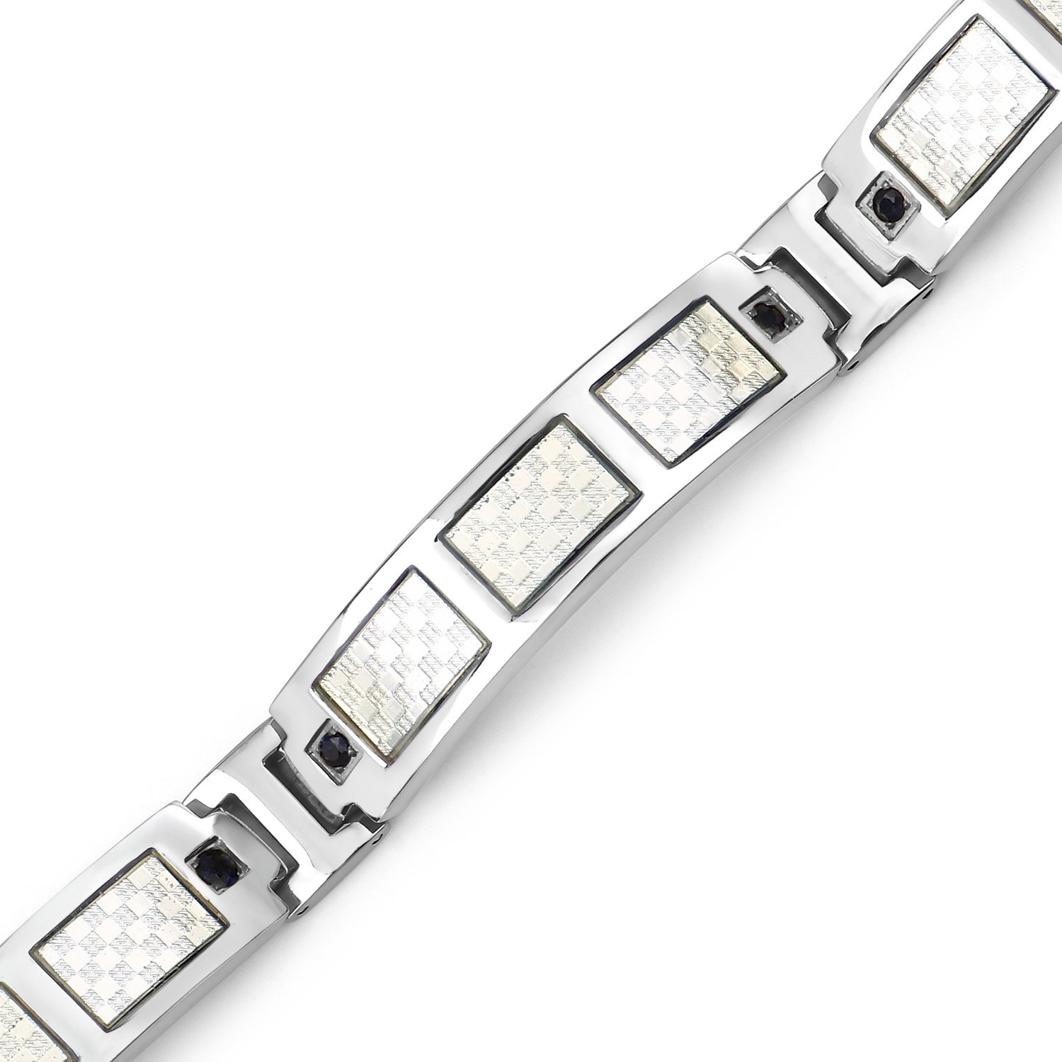 Bracelet homme en titane avec incrustation en acier plaqué argent 0,48ct. Saphirs bleus naturels ronds