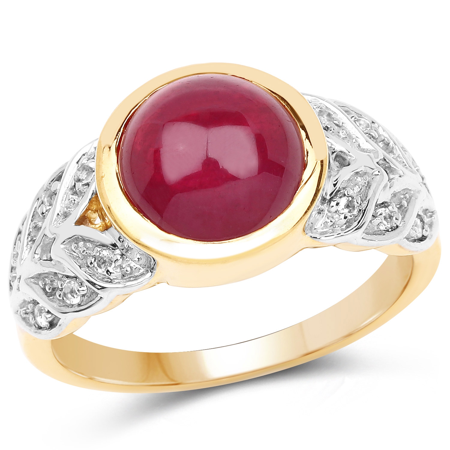 5.11 Carat Glass Filled Ruby and White Topaz .925 Sterling Silver Ring