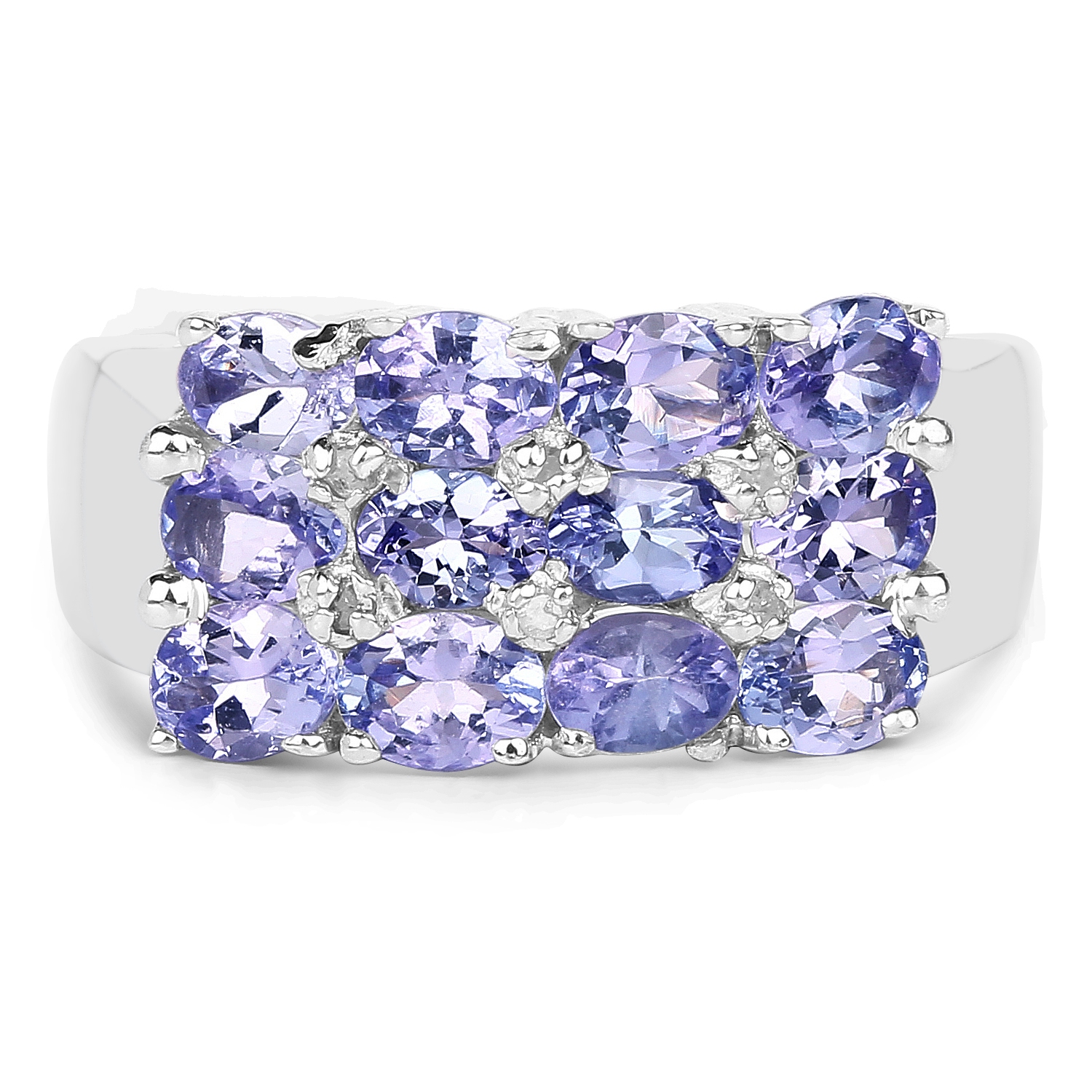 2,07 unités Bague en argent sterling .925 K, tanzanite véritable et diamant blanc