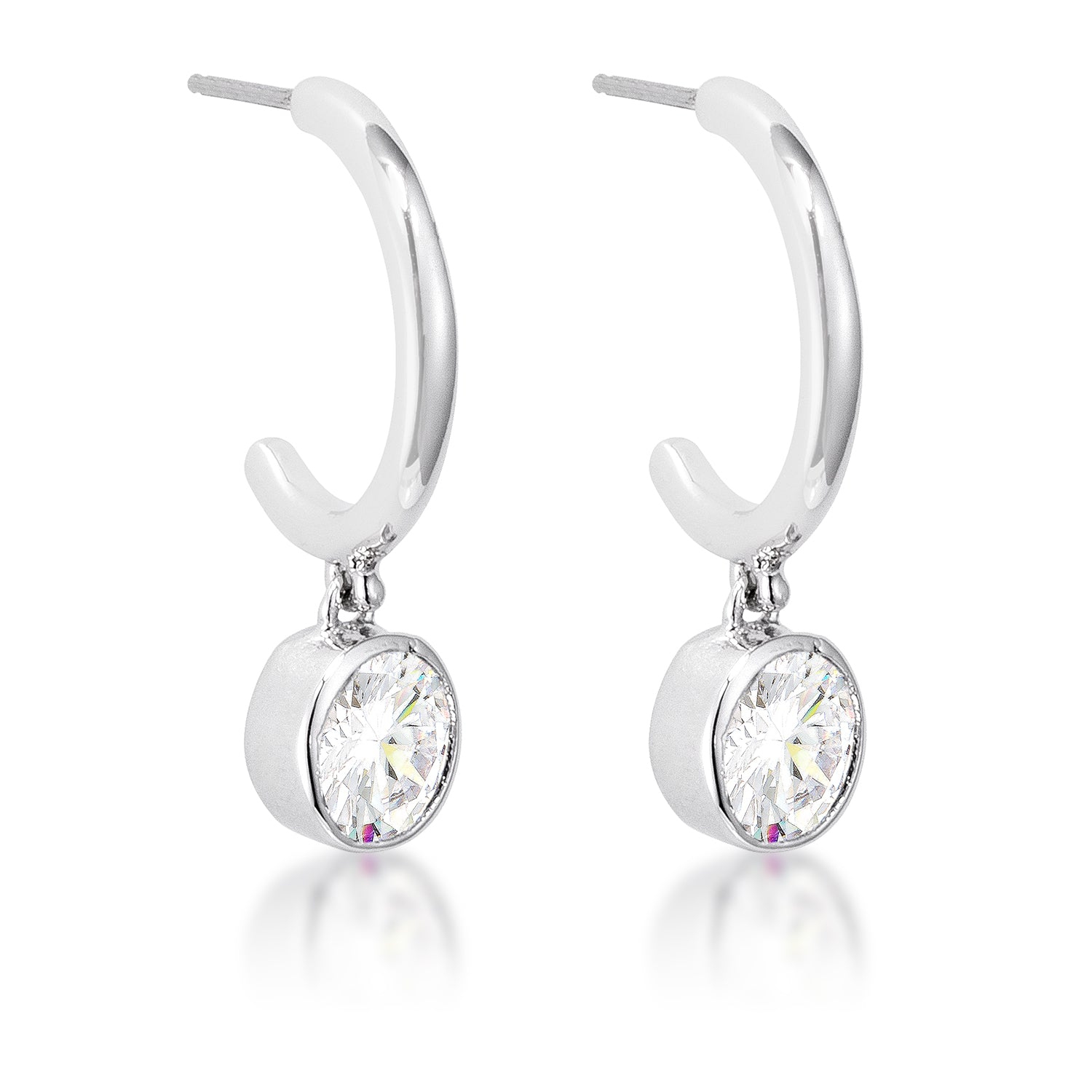 7mm Cz Plated Drop Hooplet Earrings