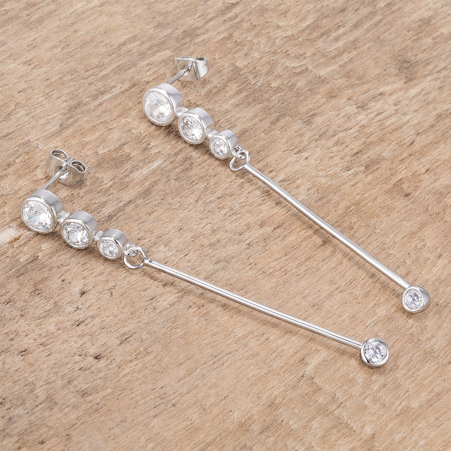 1.2Ct Graduated Plated Drop Cubic Zirconia Earrings.