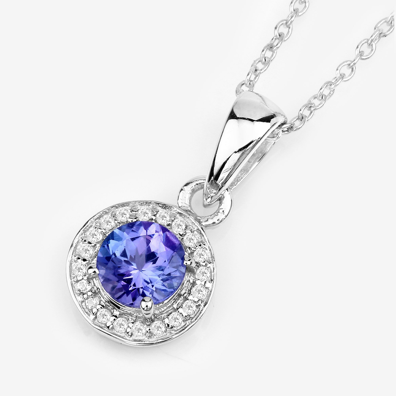 1.05 ct. Genuine Tanzanite and White Topaz .925 Sterling Silver Pendant