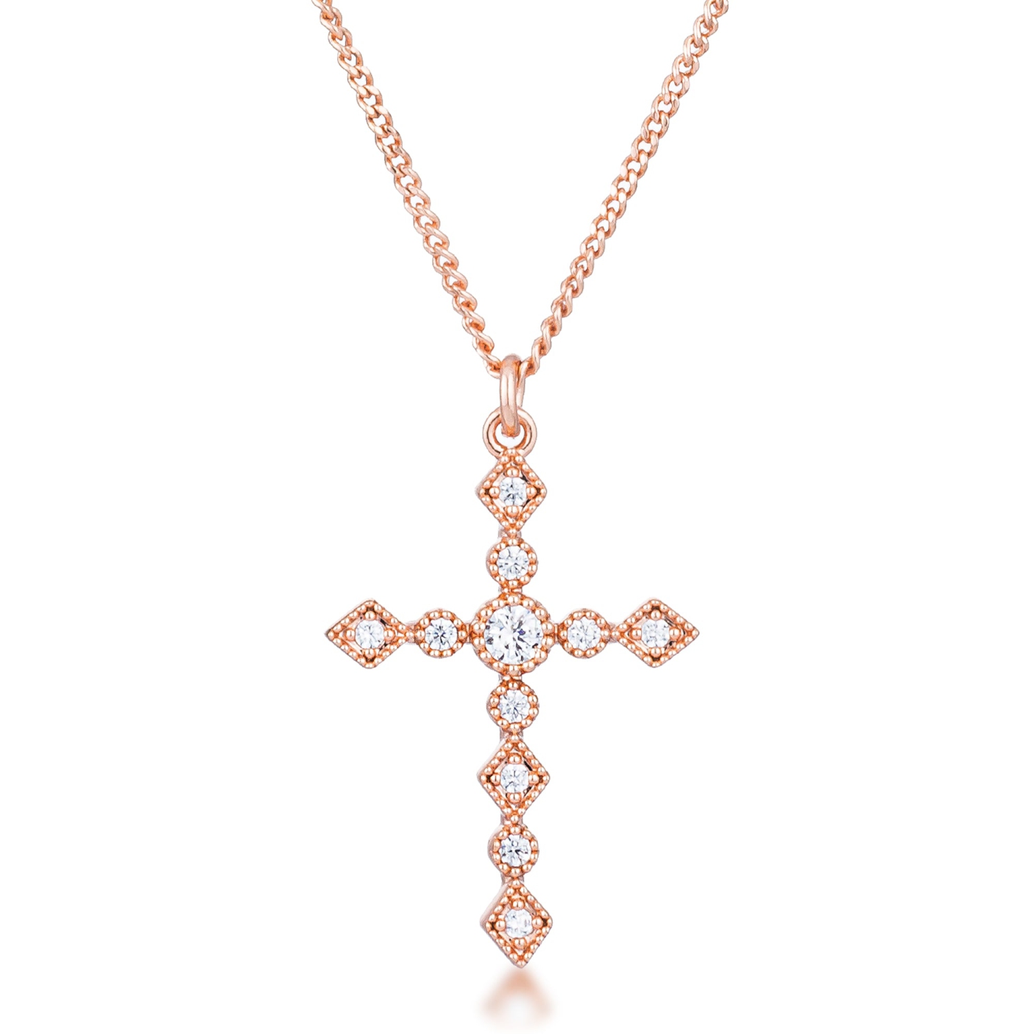 Dainty Art Deco Plated CZ Cross Pendant