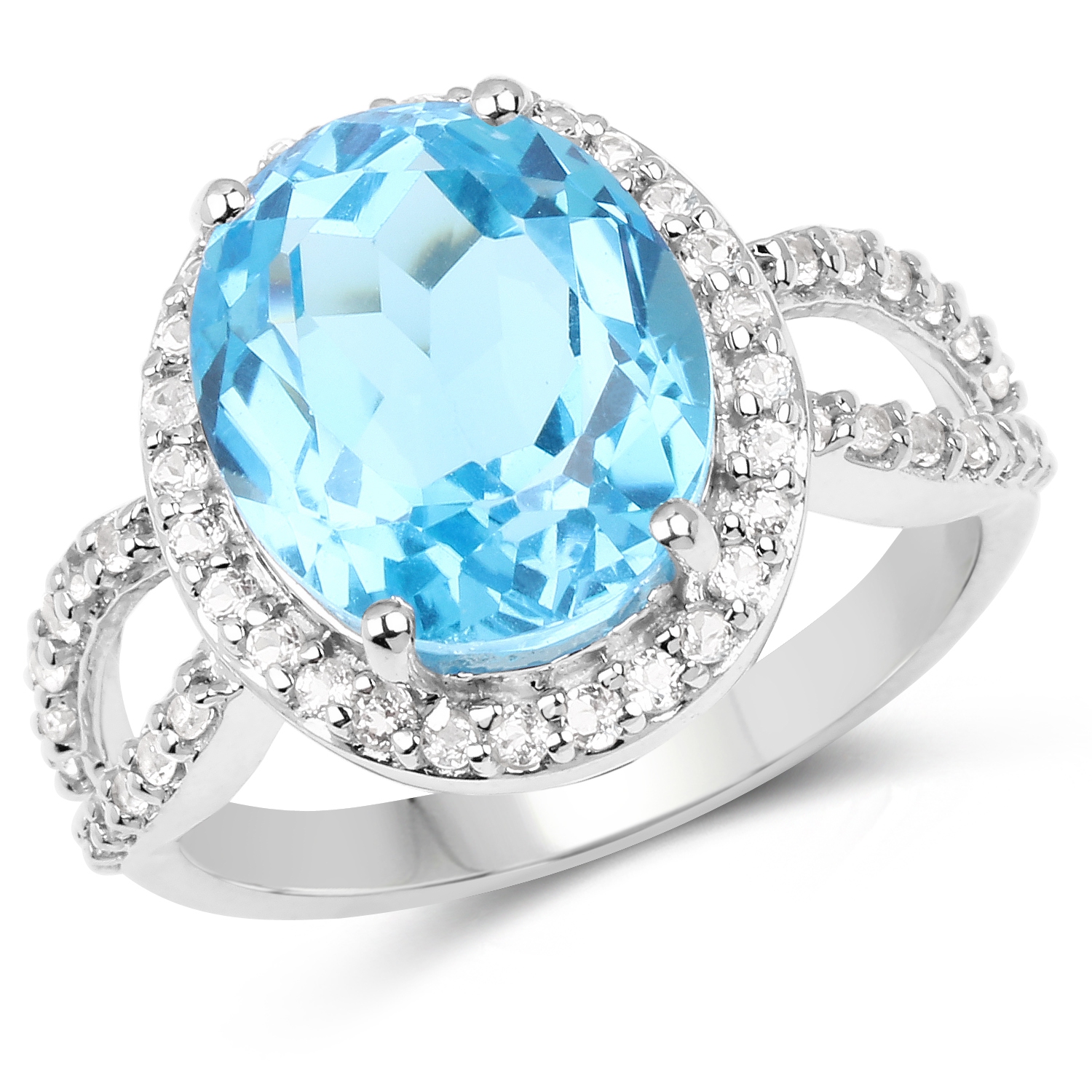 6.03 Carat Genuine Swiss Blue Topaz & White Topaz .925 Sterling Silver Ring