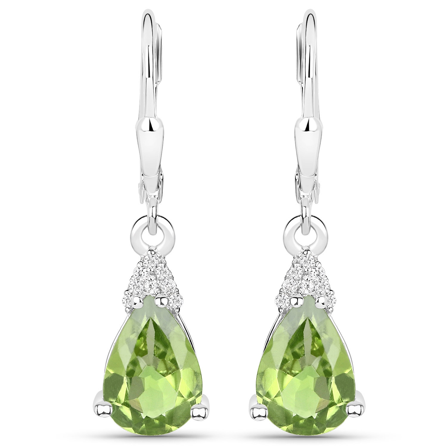 2.80 ct Genuine Peridot and White Zircon .925 Sterling Silver Earrings