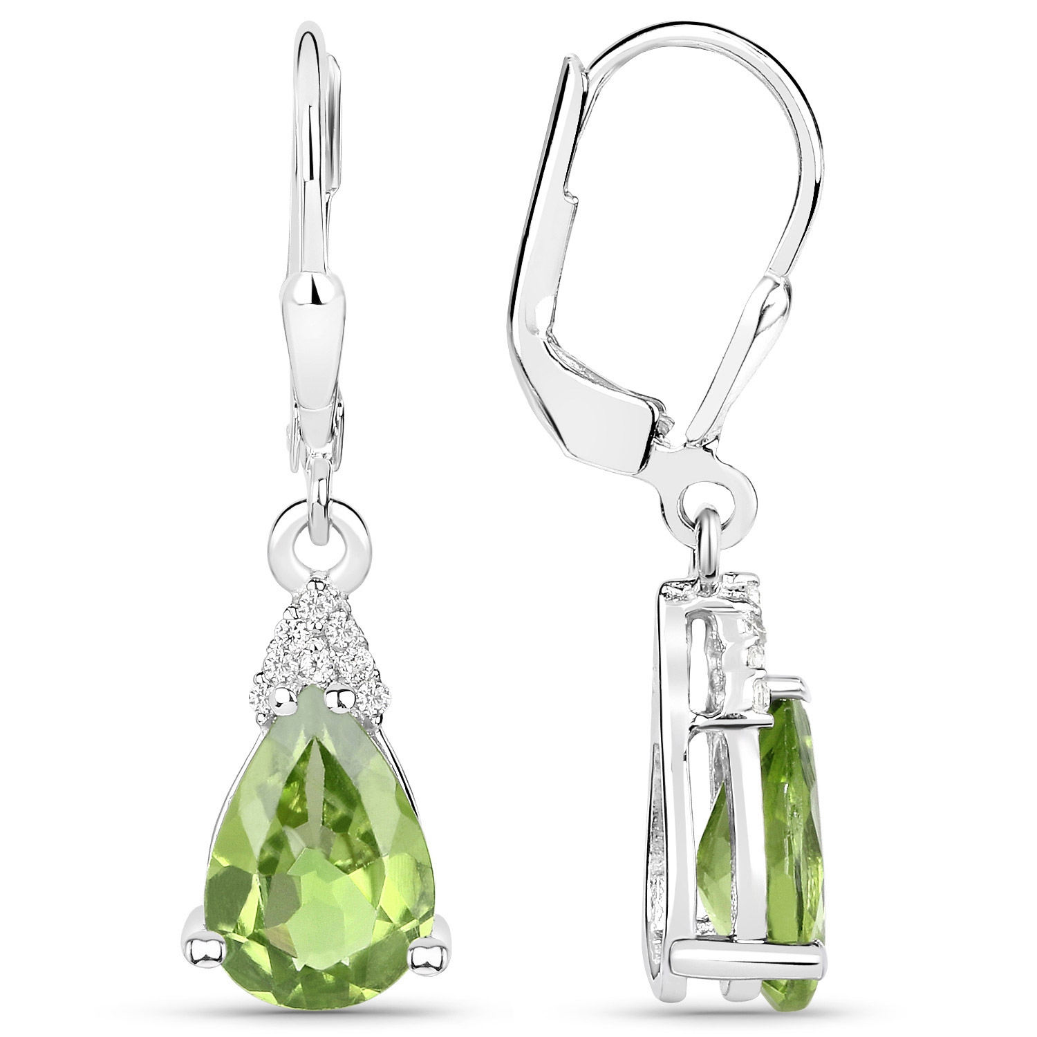 2.80 ct Genuine Peridot and White Zircon .925 Sterling Silver Earrings