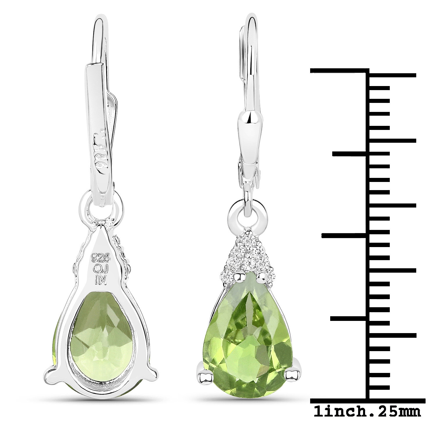 2.80 ct Genuine Peridot and White Zircon .925 Sterling Silver Earrings