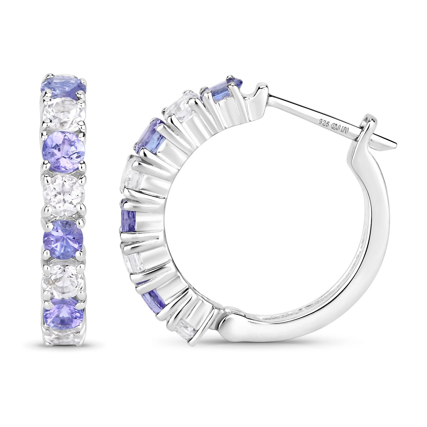 1.68 Carat Genuine Tanzanite and White Topaz .925 Sterling Silver Earrings