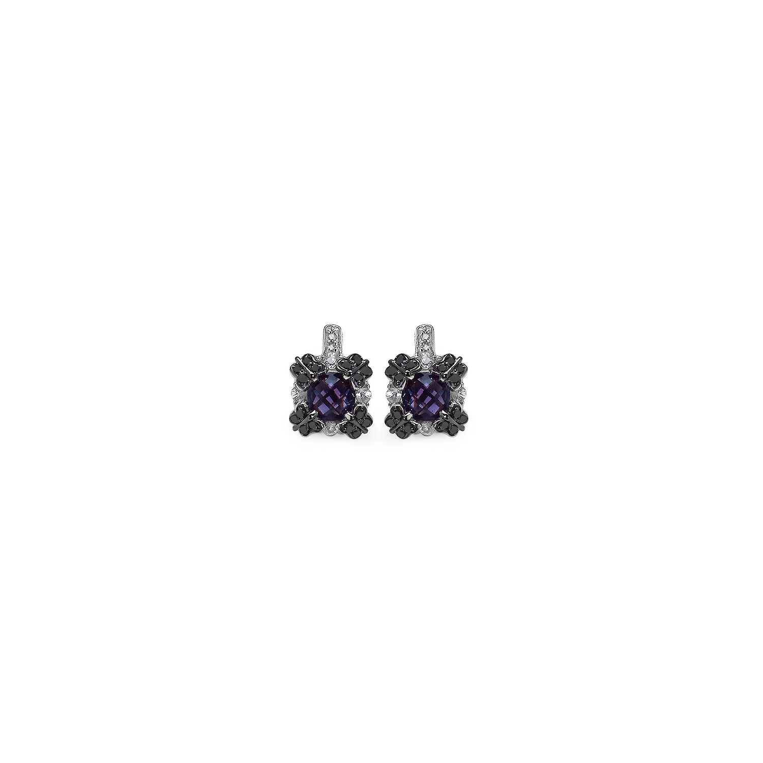 2.67 Carat Genuine Amethyst White Sapphire & Black Diamond .925 Sterling Silver Earrings