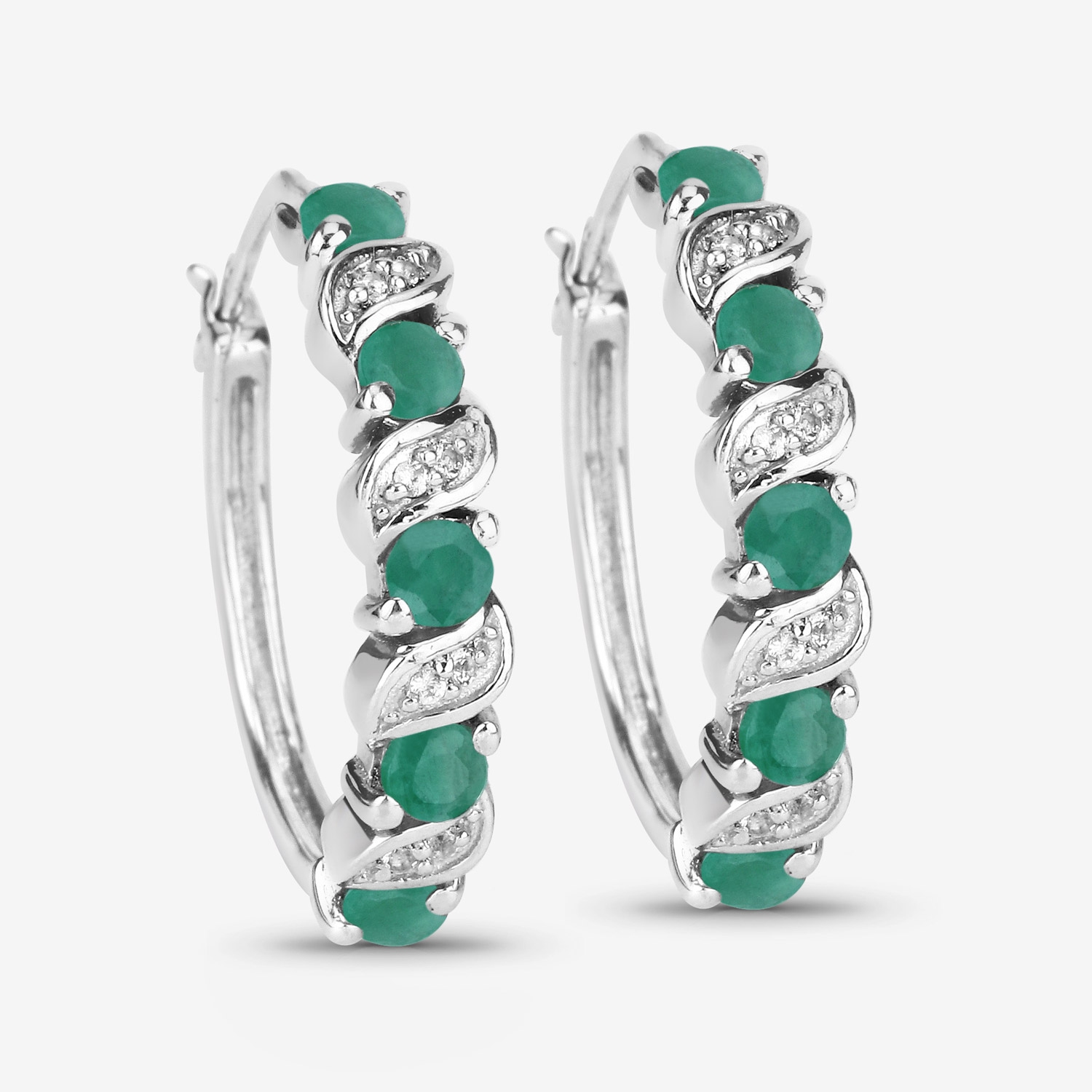 1.08 Carat Genuine Emerald and White Topaz .925 Sterling Silver Earrings