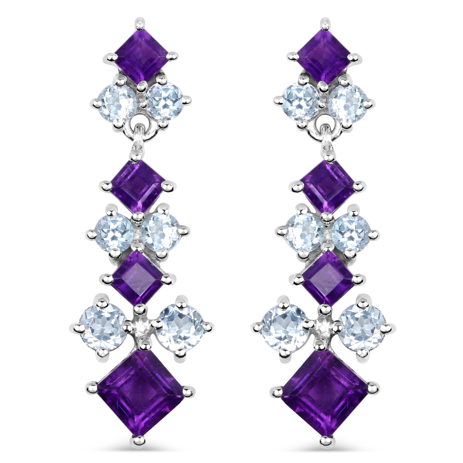 4.94 Carat Genuine Amethyst & Blue Topaz .925 Sterling Silver Earrings