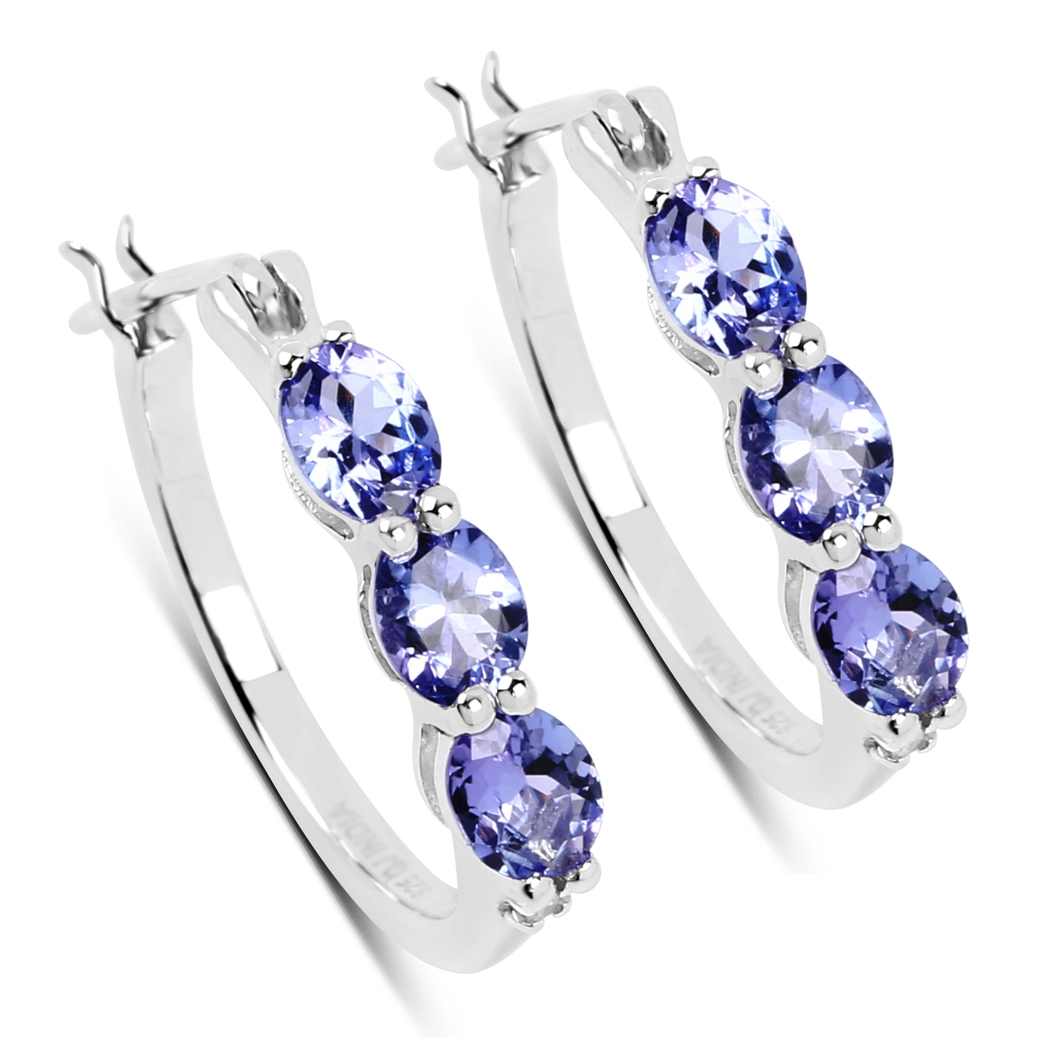 1.99 ct. Genuine Tanzanite and White Diamond .925 Sterling Silver Earrings