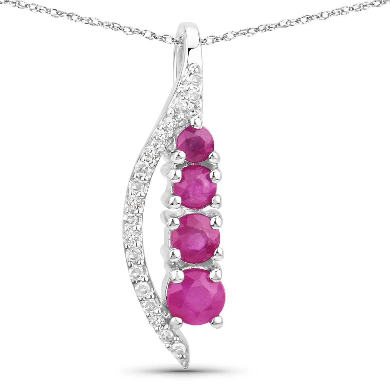 0.43 Carat Genuine Ruby and White Diamond 14K White Gold Pendant