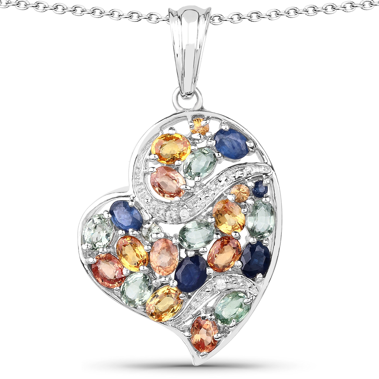 4.00 Carat Genuine Multi Sapphire .925 Sterling Silver Pendant