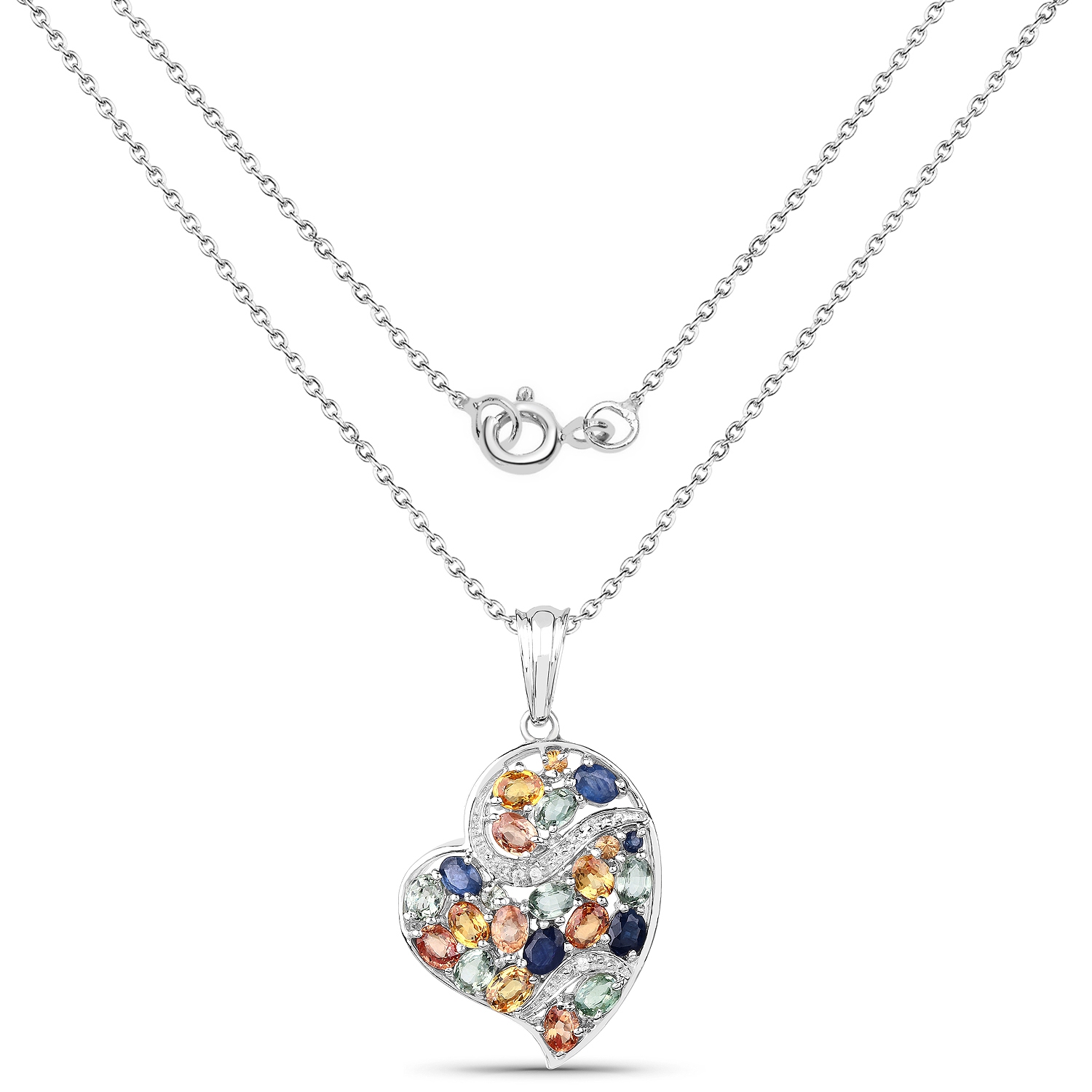 4.00 Carat Genuine Multi Sapphire .925 Sterling Silver Pendant