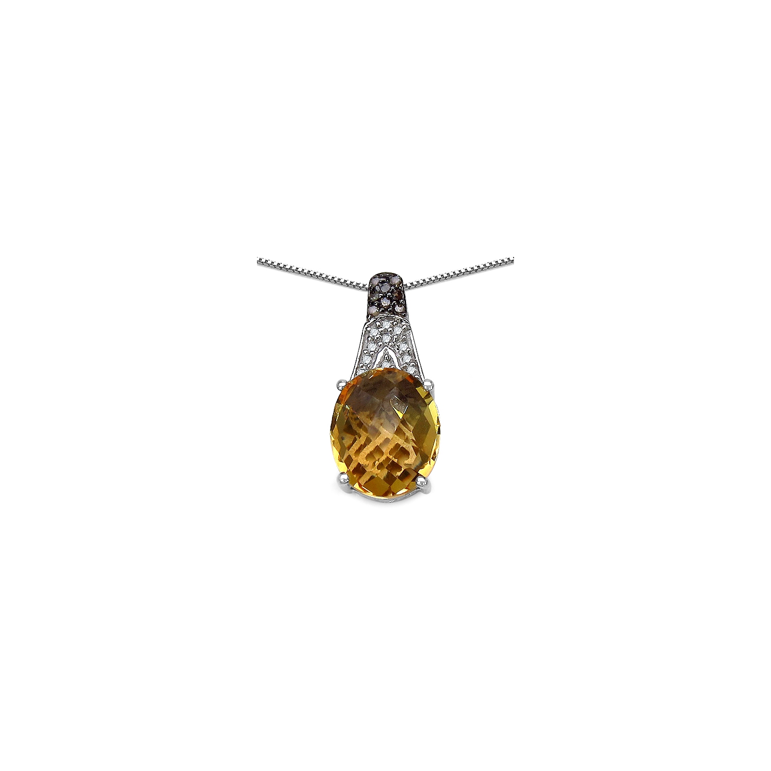 4.50 Carat Genuine Citrine, Champagne Diamond & White Diamond .925 Sterling Silver Pendant
