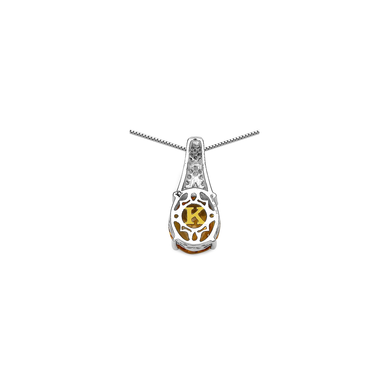4.50 Carat Genuine Citrine, Champagne Diamond & White Diamond .925 Sterling Silver Pendant