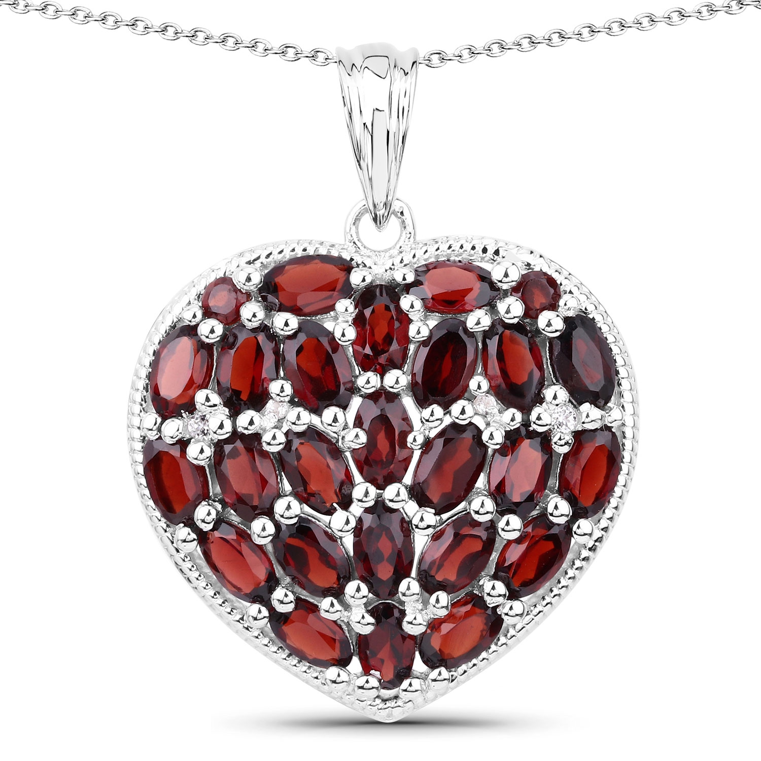 6.98 Carat Genuine Garnet and White Topaz .925 Sterling Silver Pendant