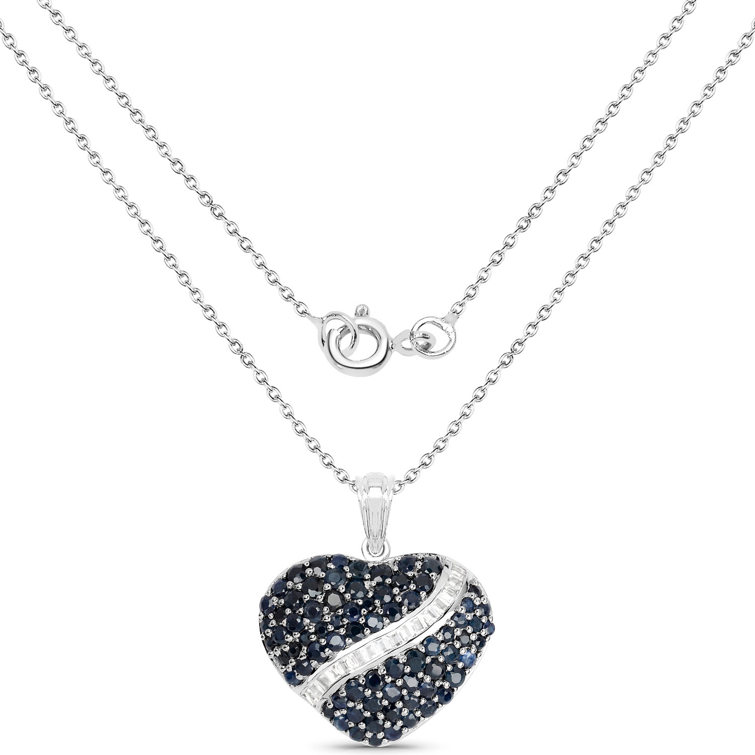 4.60 Carat Genuine Blue Sapphire and White Topaz .925 Sterling Silver Pendant