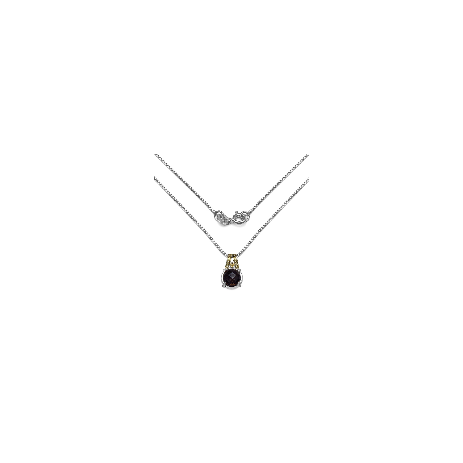 3.16 Carat Genuine Smoky Quartz, Yellow Diamond & White Diamond .925 Sterling Silver Pendant