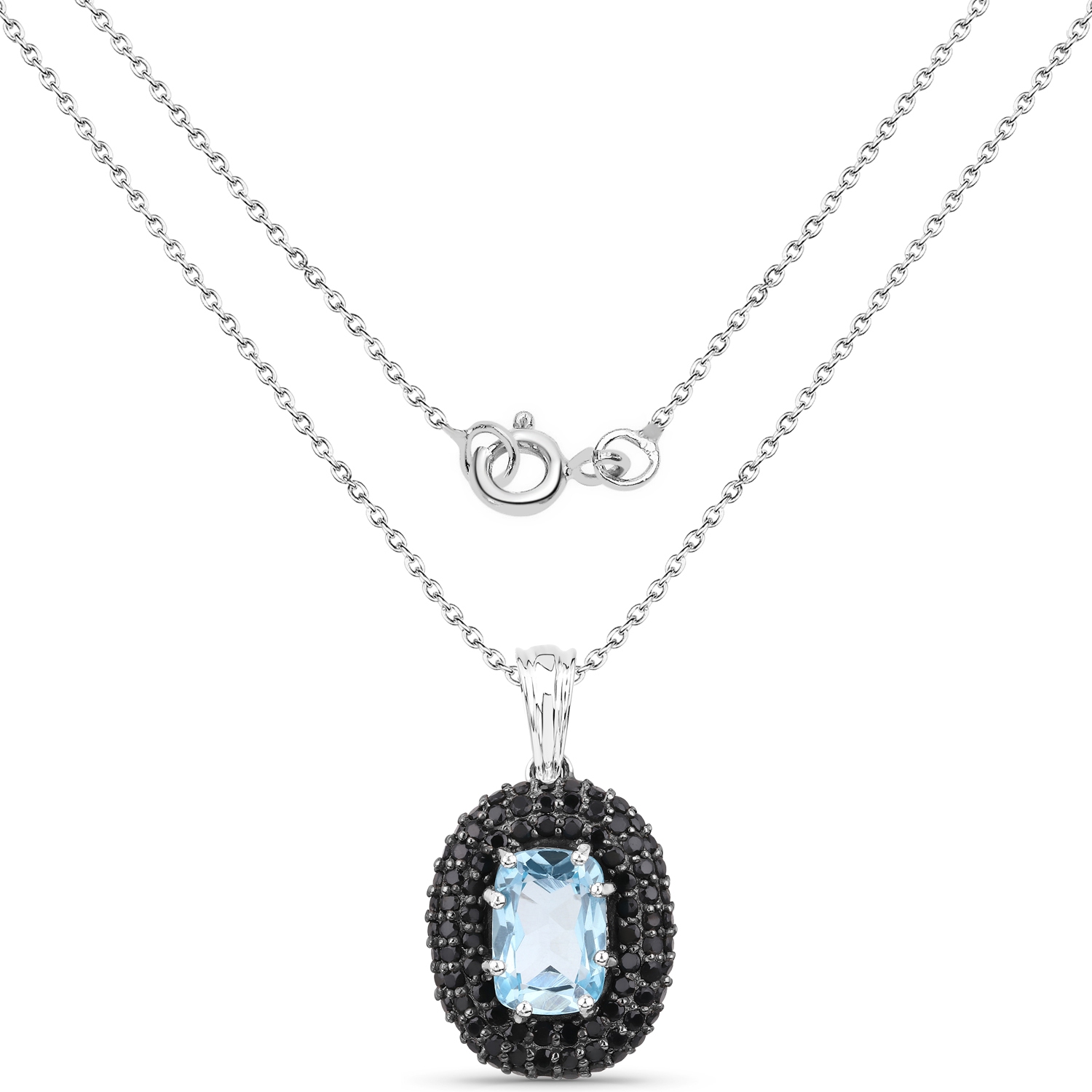 6.70 Carat Genuine Blue Topaz and Black Spinel .925 Sterling Silver Pendant