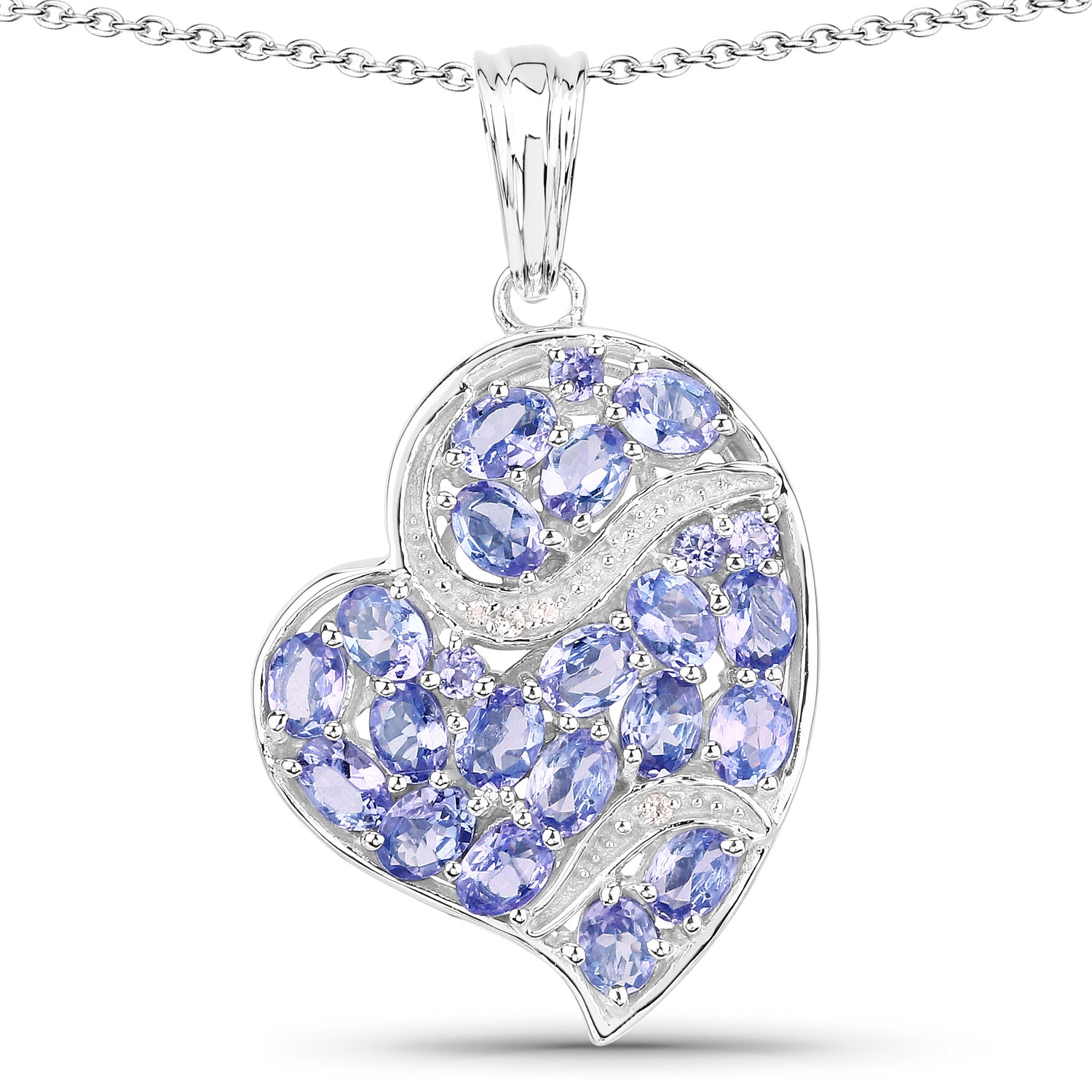 3.40 Carat Genuine Tanzanite and White Topaz .925 Sterling Silver Pendant