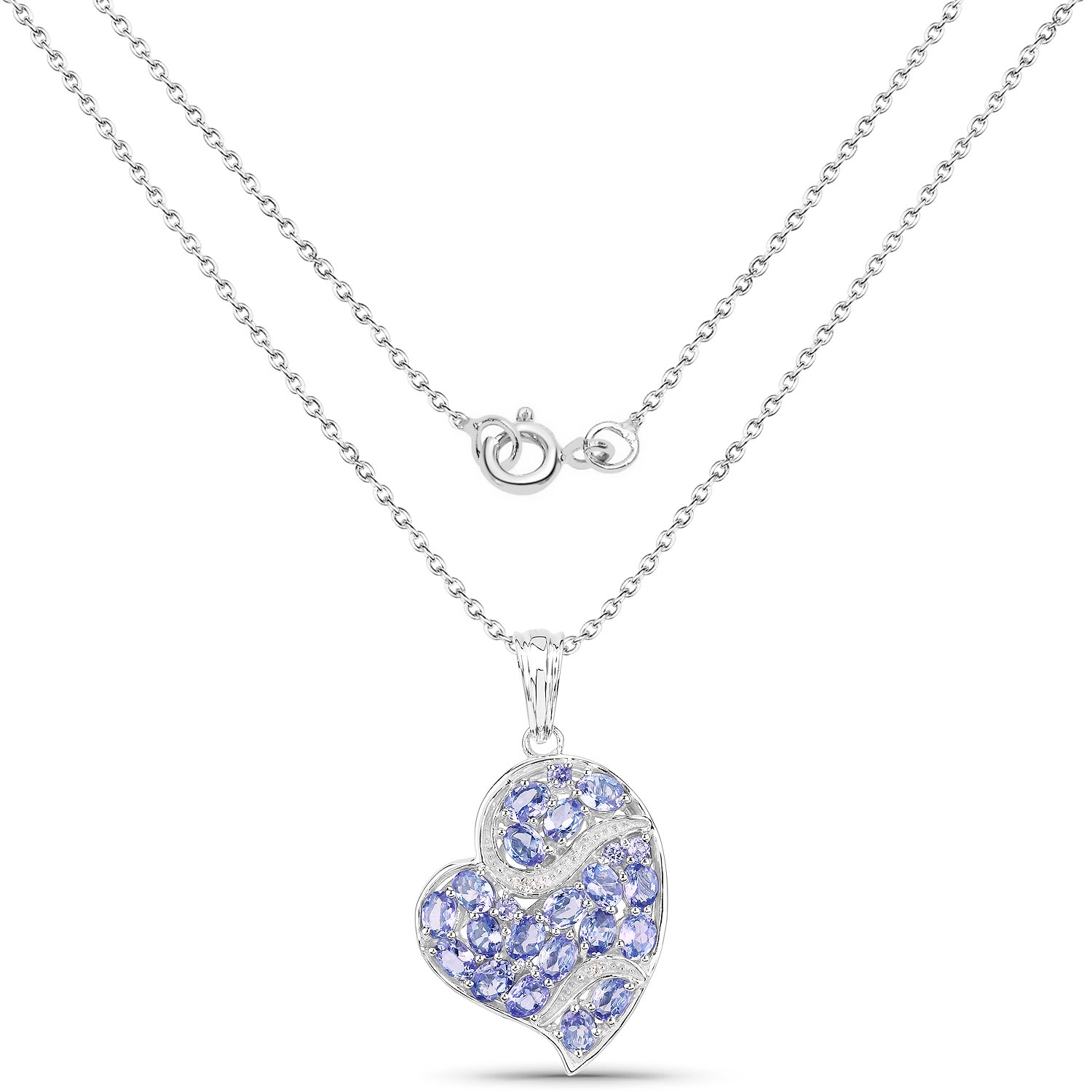 3.40 Carat Genuine Tanzanite and White Topaz .925 Sterling Silver Pendant