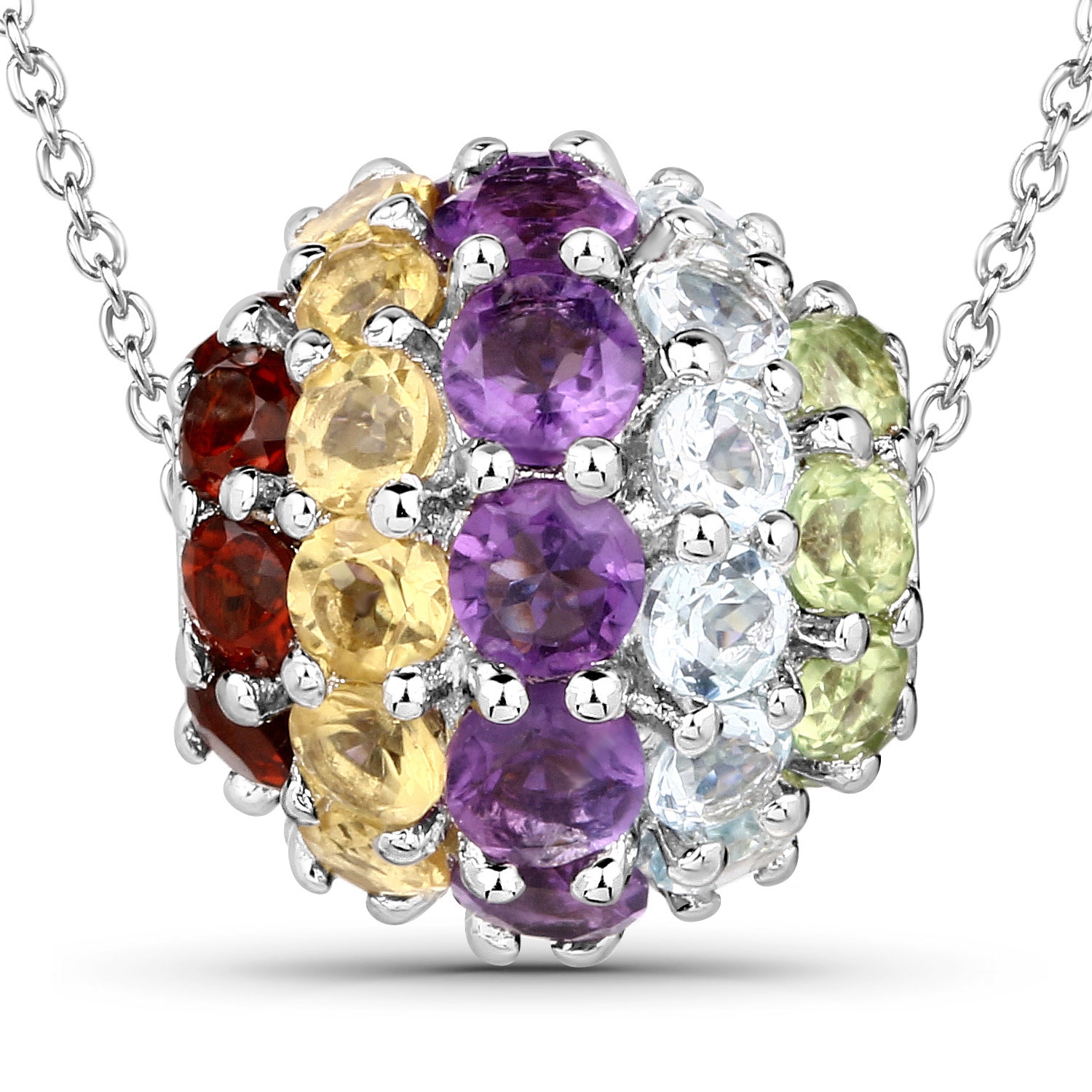 3.95 Carat Genuine Multi Stones .925 Sterling Silver Pendant