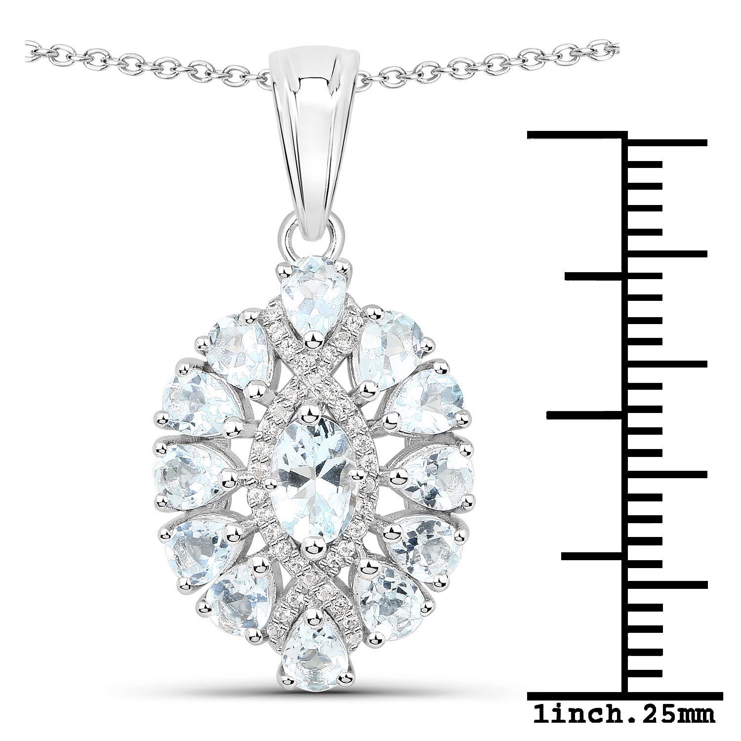 1.89 Carat Genuine Aquamarine and White Topaz .925 Sterling Silver Pendant
