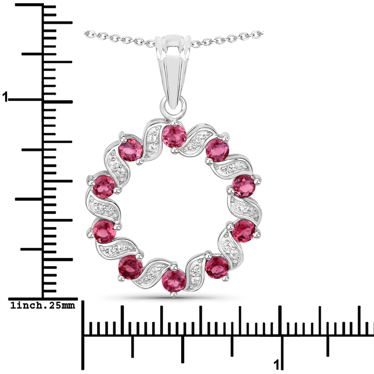 1.30 Carat Genuine Pink Tourmaline and White Topaz .925 Sterling Silver Pendant