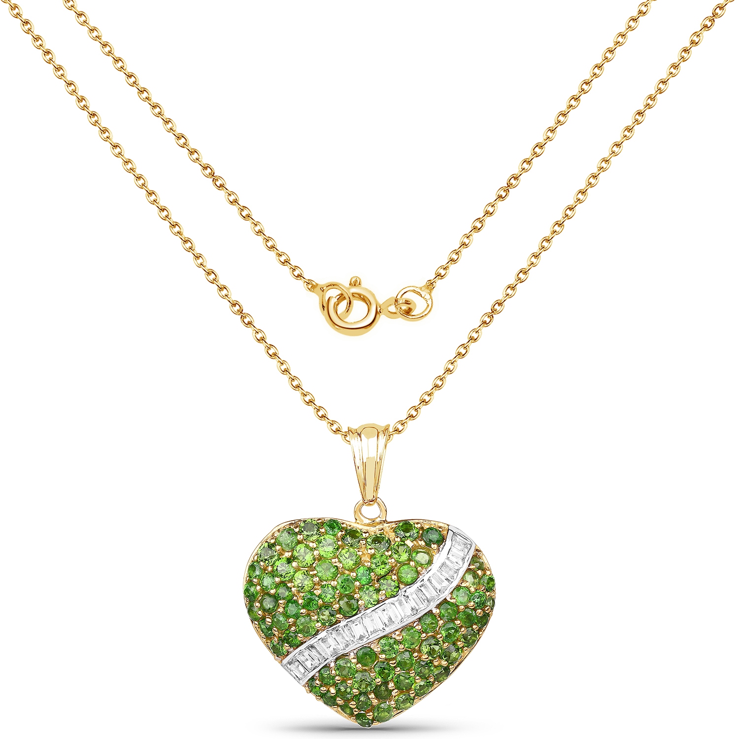 14K Yellow Gold Plated 4.51 Carat Genuine Chrome Diopside & White Topaz .925 Sterling Silver Pendant
