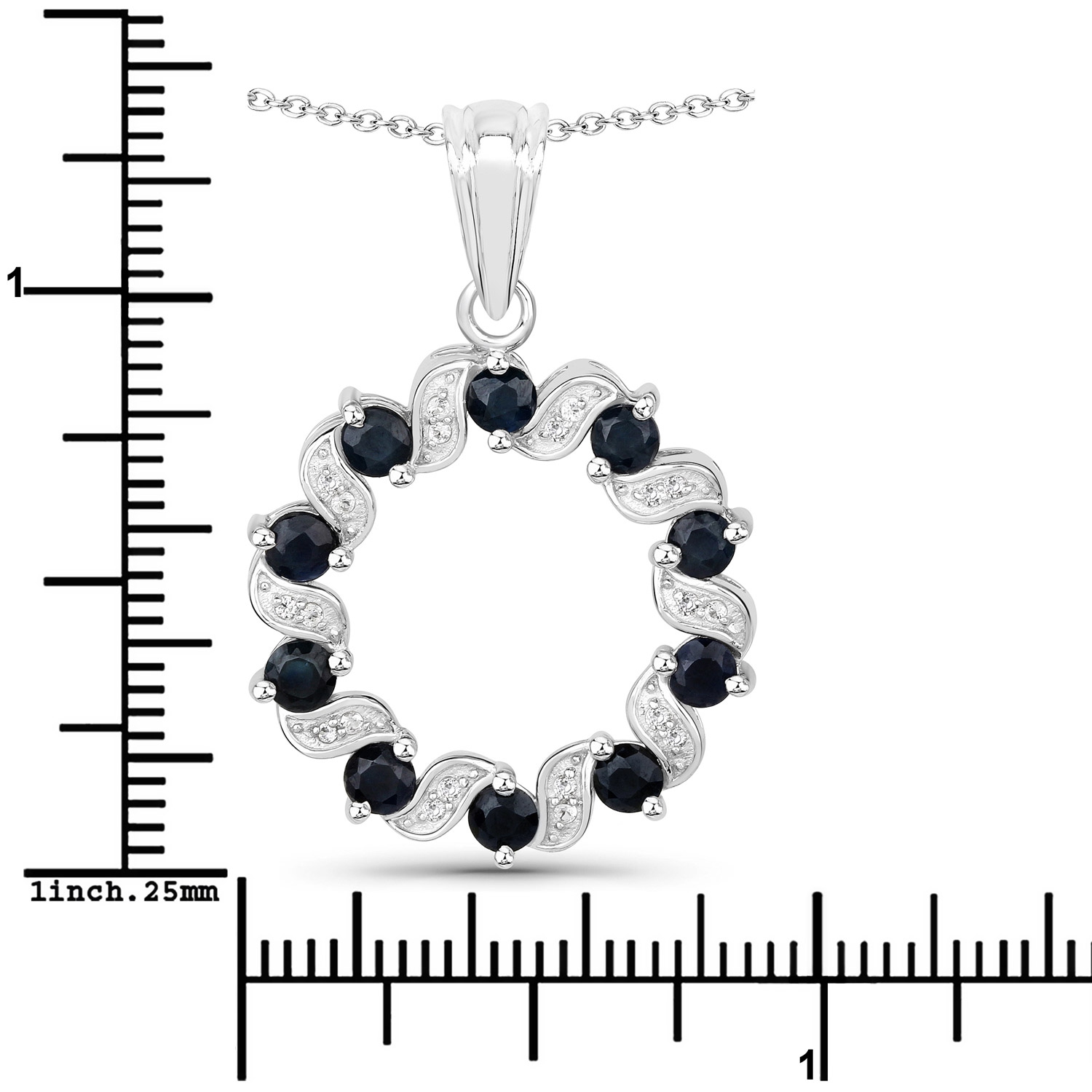 1.30 Carat Genuine Blue Sapphire and White Topaz .925 Sterling Silver Pendant
