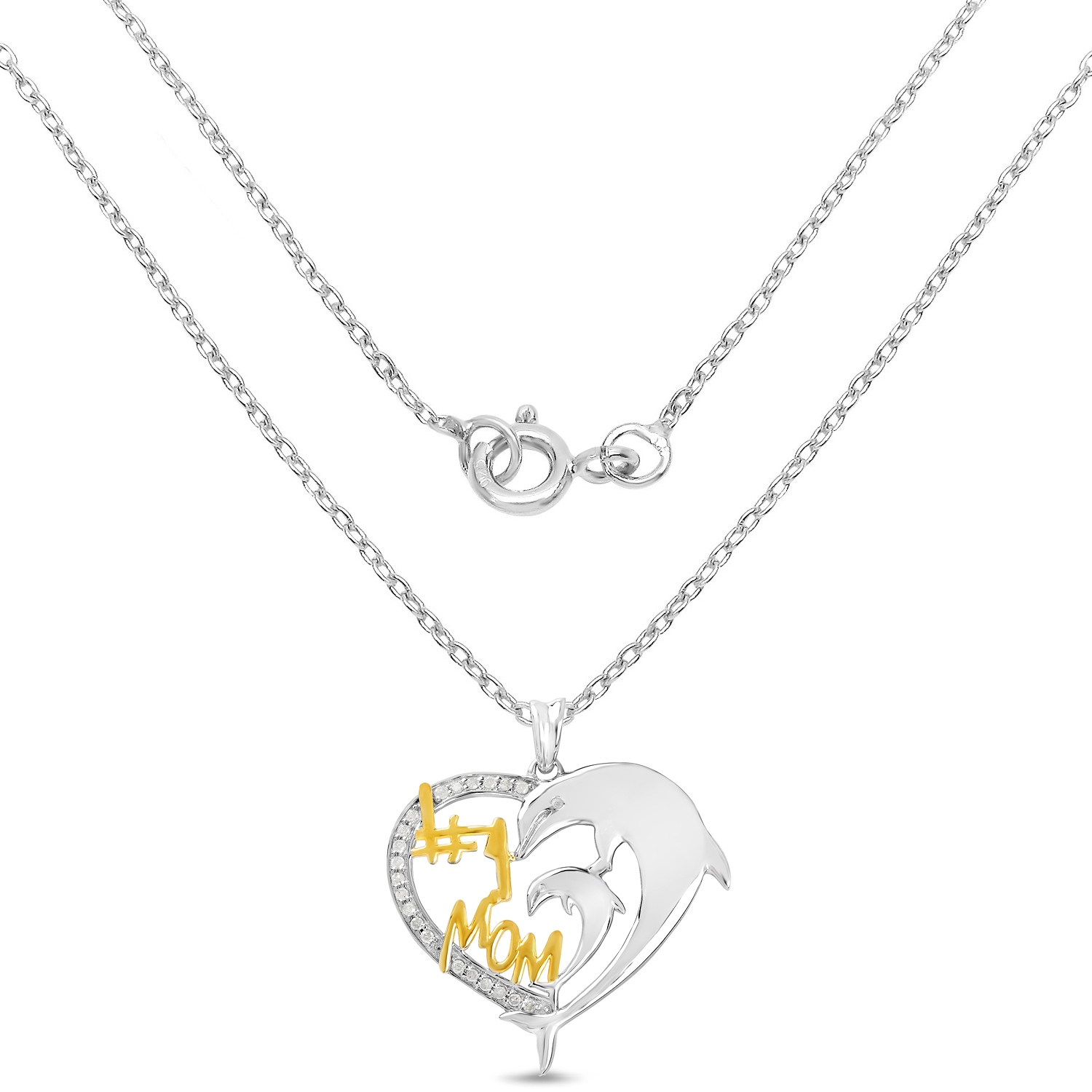 Two Tone Plated 0.14 Carat Genuine White Diamond .925 Sterling Silver Pendant