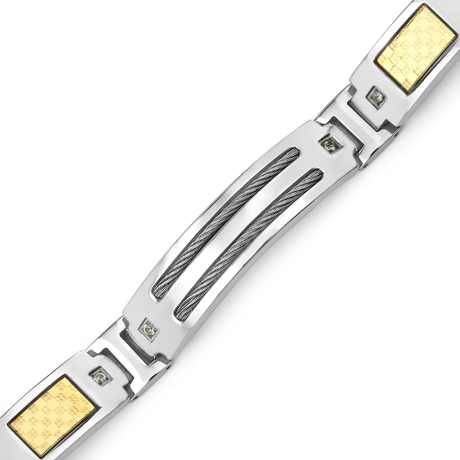 Bracelet homme en titane avec incrustation en acier plaqué or 0,48ct Saphirs verts naturels ronds