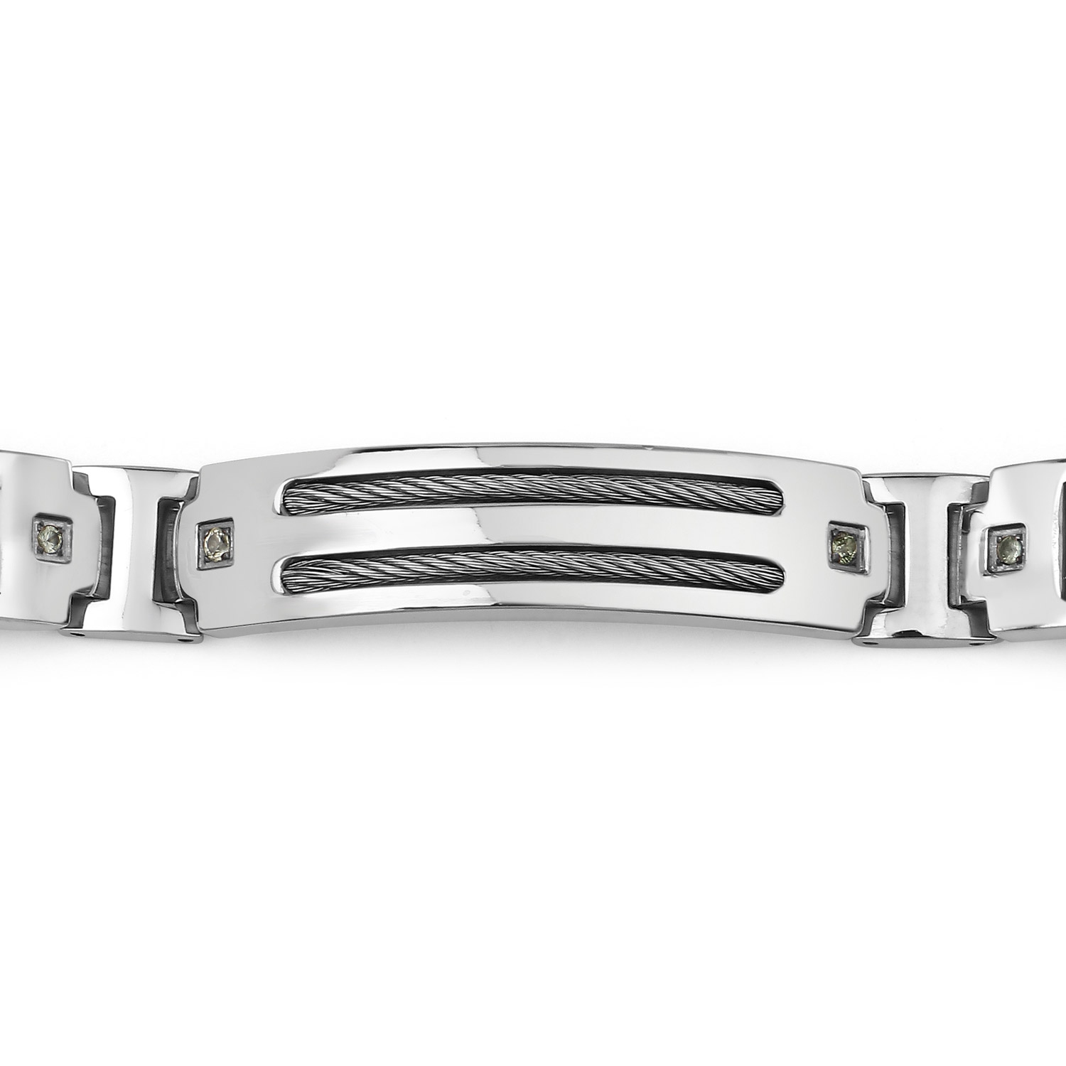 Bracelet homme en titane avec incrustation en acier plaqué or 0,48ct Saphirs verts naturels ronds