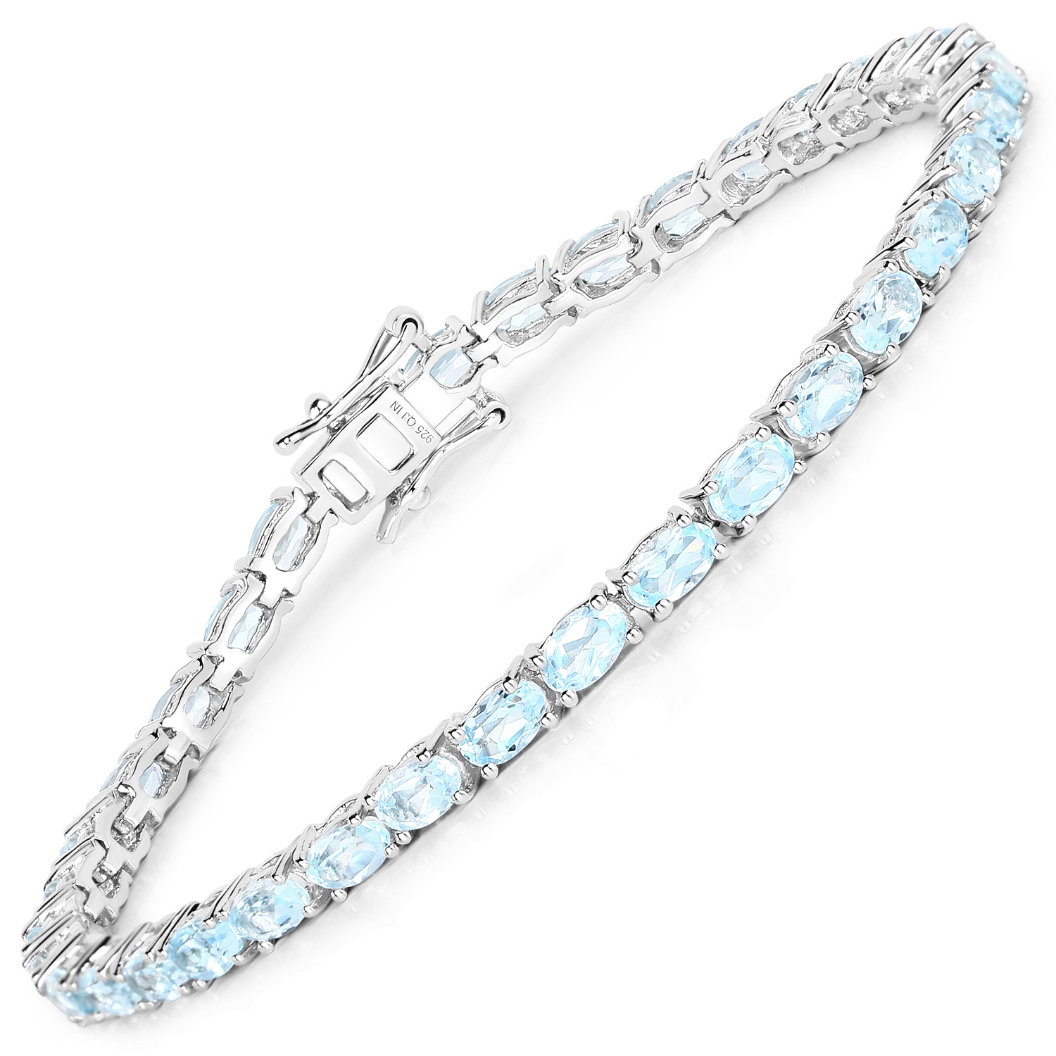 Bracelet en argent sterling de .925&nbsp;mm avec topaze bleue véritable d'9,00&nbsp;carat