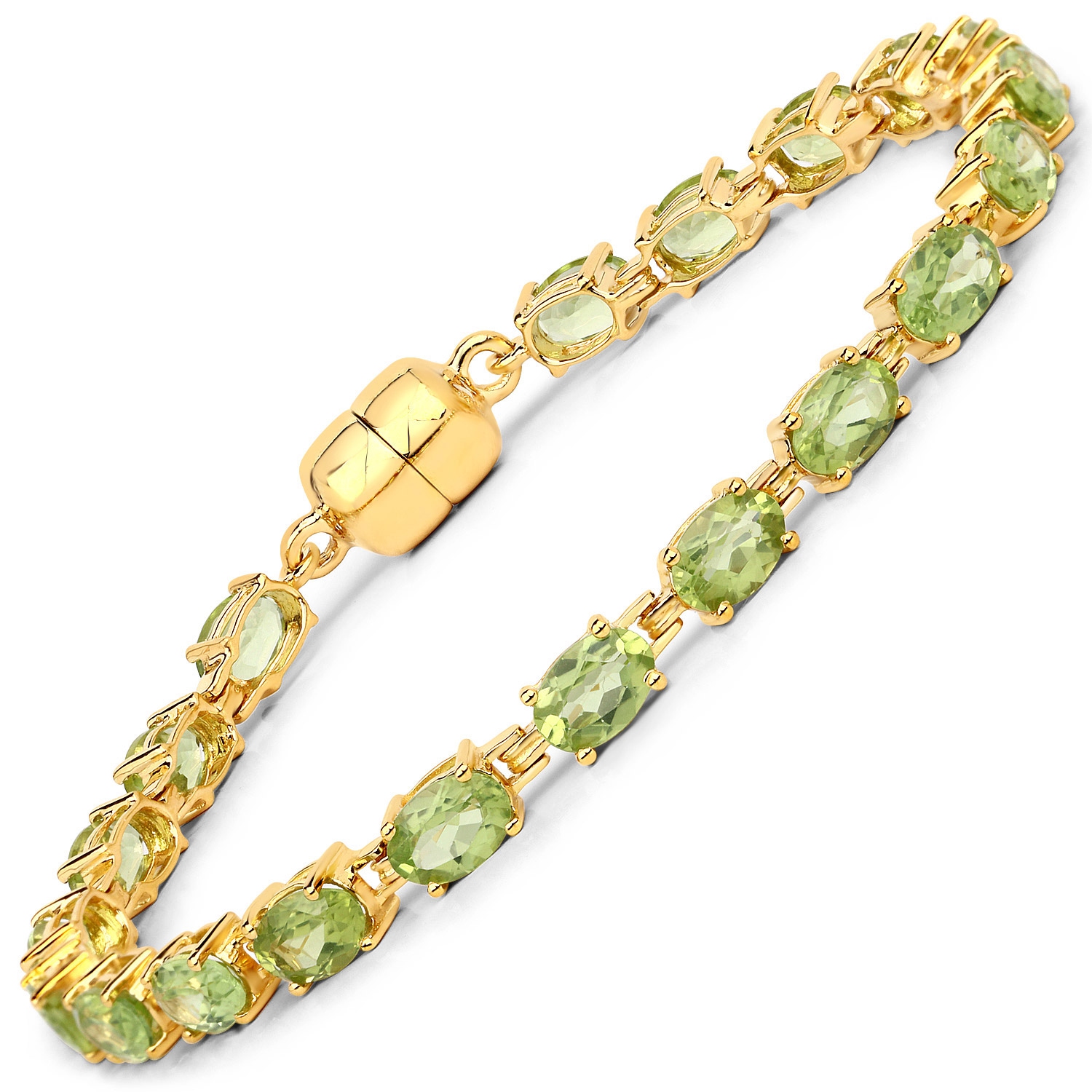 Bracelet en argent sterling plaqué or jaune 18k CT avec péridot véritable de .925&nbsp;mm de 9,03&nbsp;carat