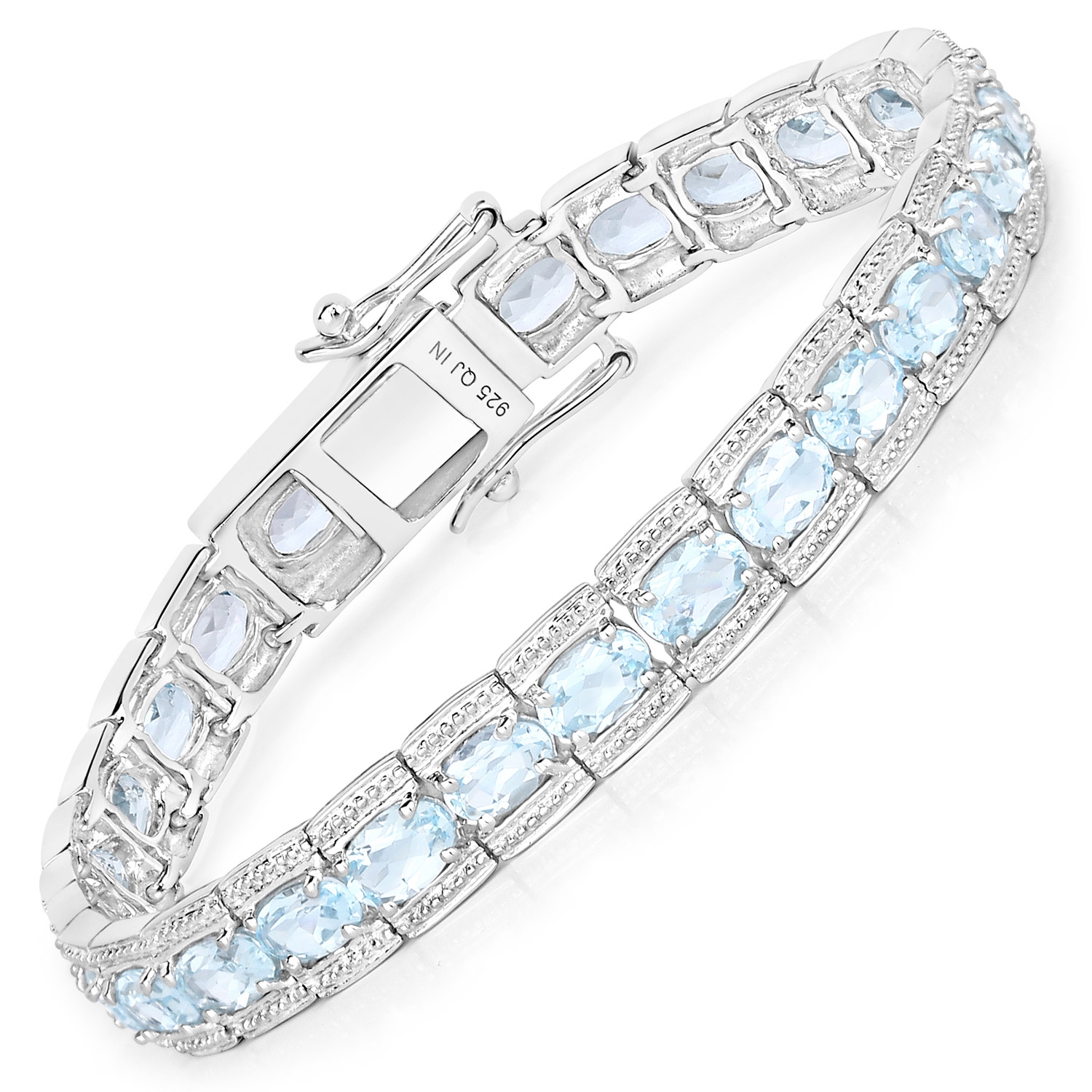 Bracelet en argent sterling de .925&nbsp;mm avec topaze bleue véritable d'14,79&nbsp;carat
